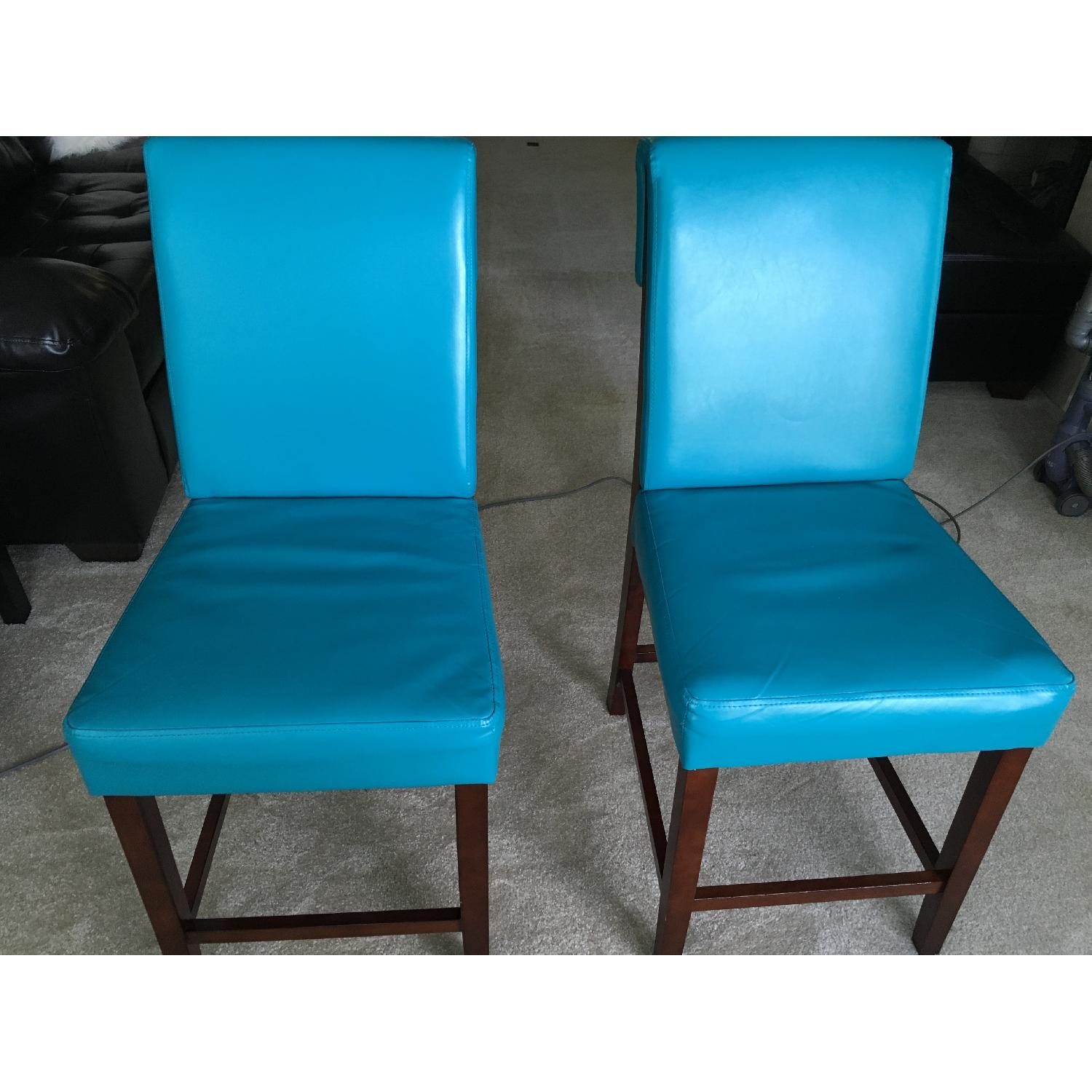Bassett Teal Leather Wood Barstools - image-1