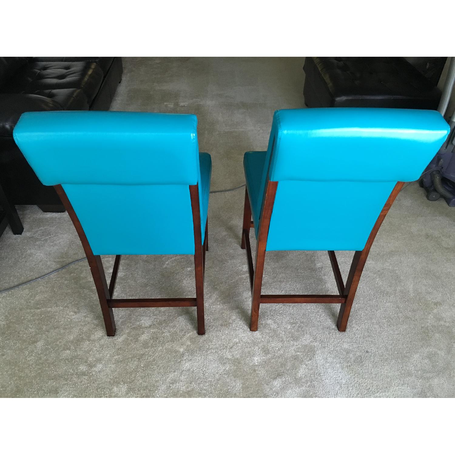Bassett Teal Leather Wood Barstools - image-2