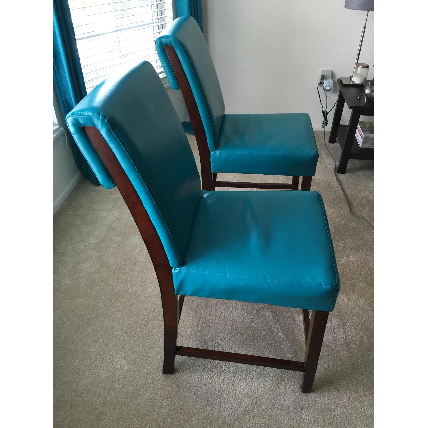 Bassett Teal Leather Wood Barstools - image-3