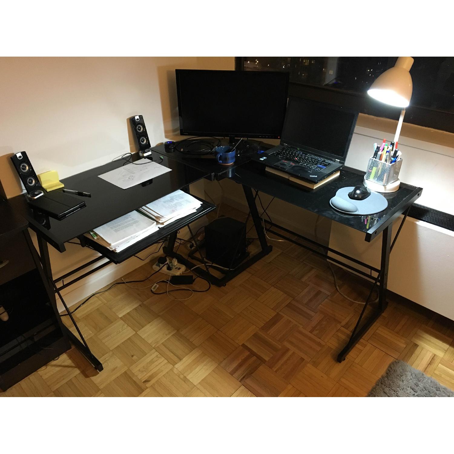 L Shape Desk w/ Glass Top - image-1