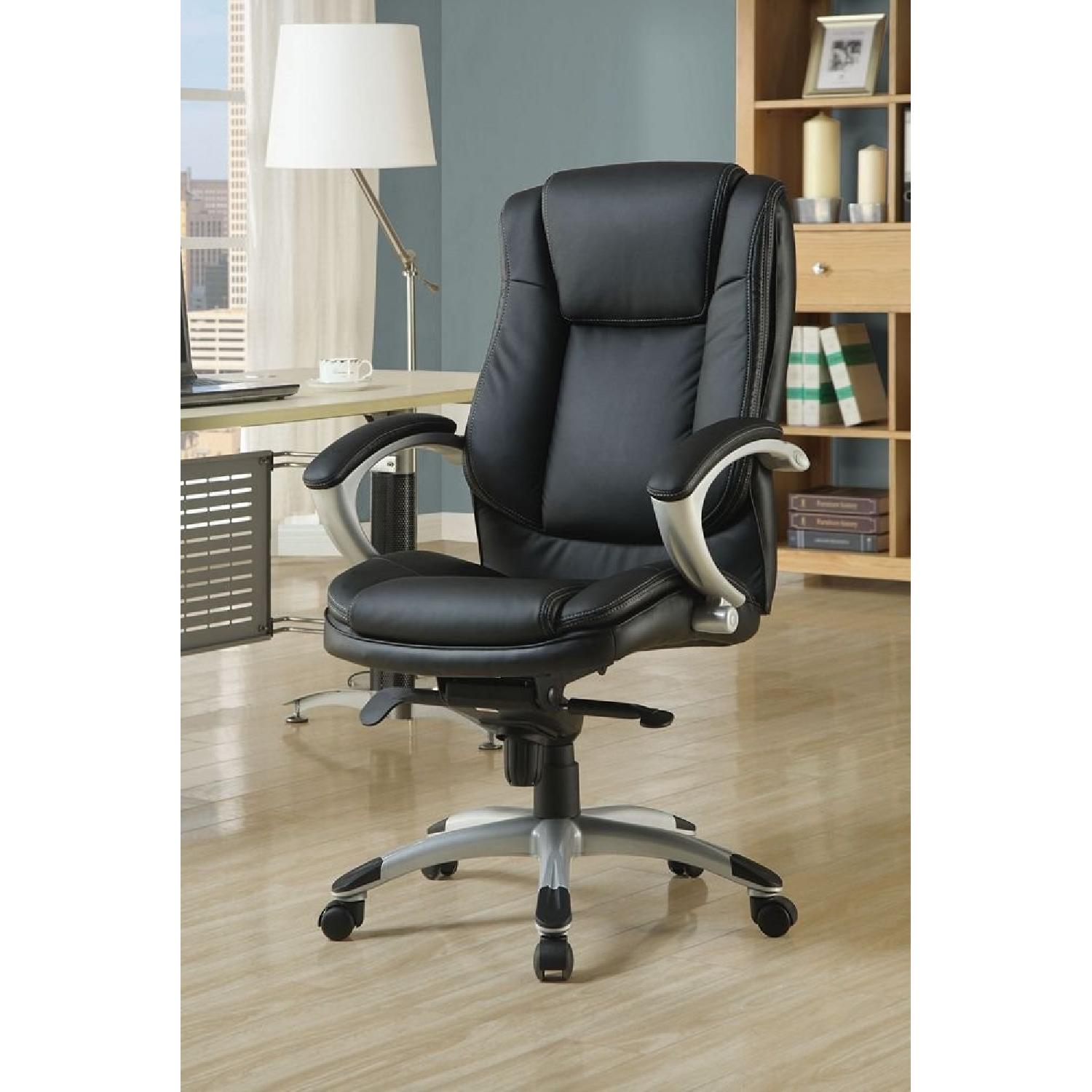 Monarch Specialties Faux Leather Office Chair in Black - image-1