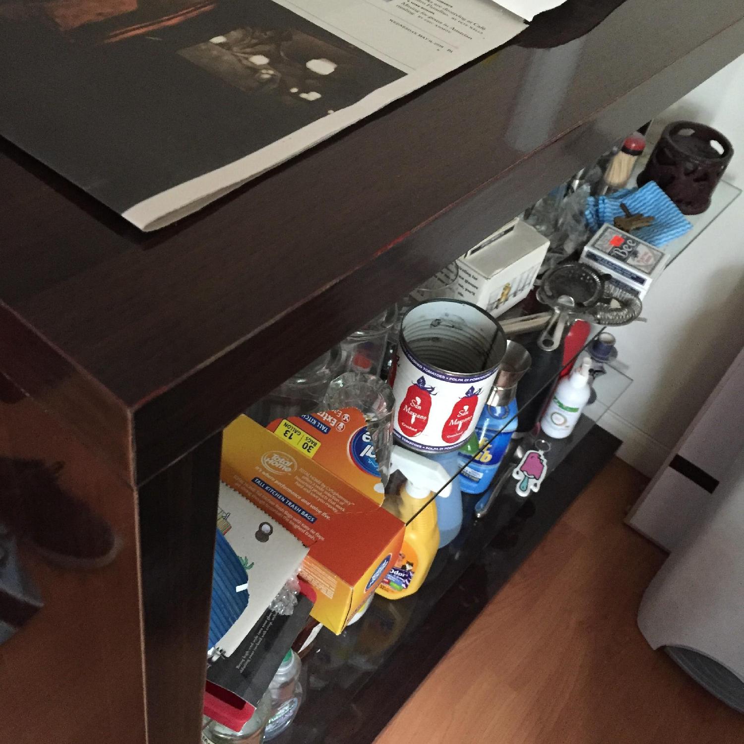 Modern Home Bar w/ Two Glass Shelves & Wine Glass Racks - image-4