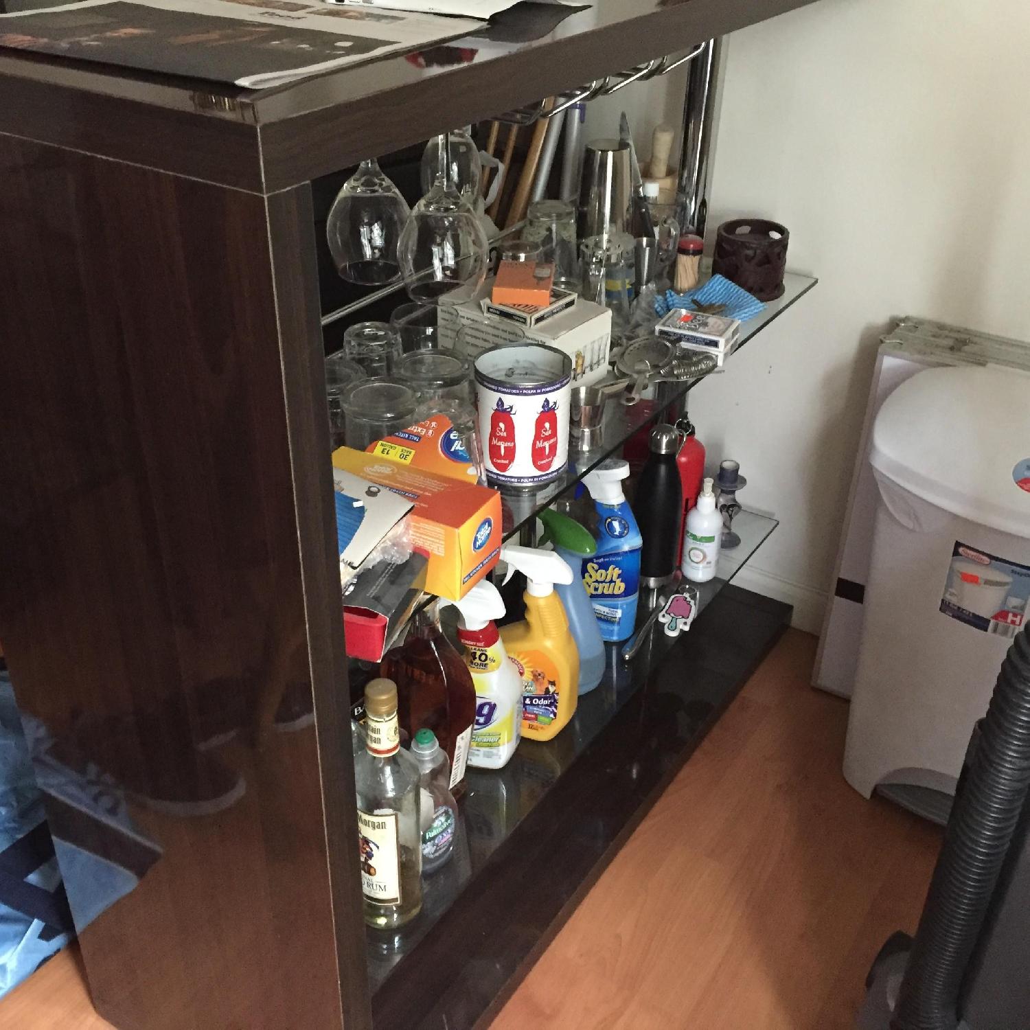 Modern Home Bar w/ Two Glass Shelves & Wine Glass Racks - image-5