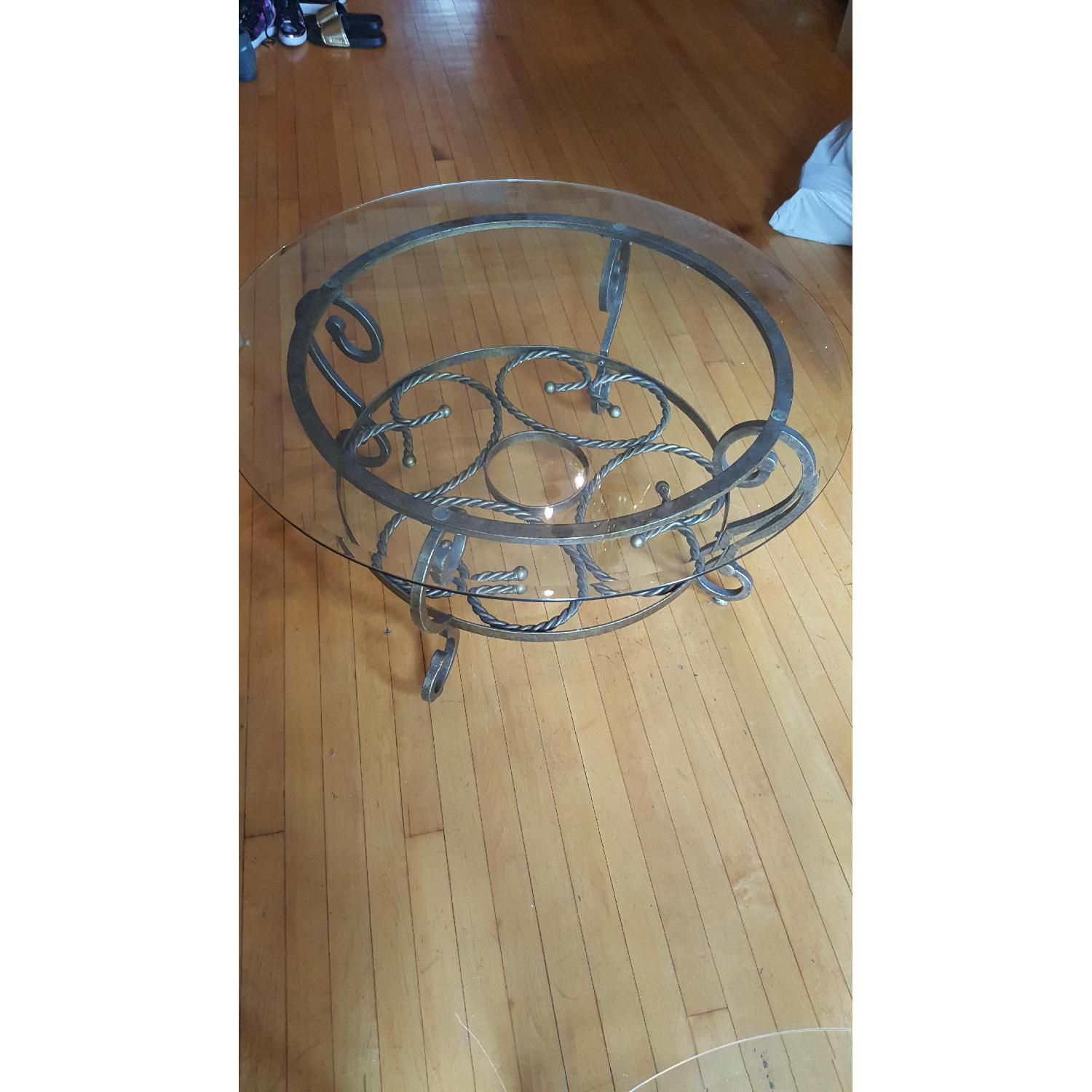 Jennifer Convertibles Antique Gold Round Coffee Table + 1 Side Table - image-1