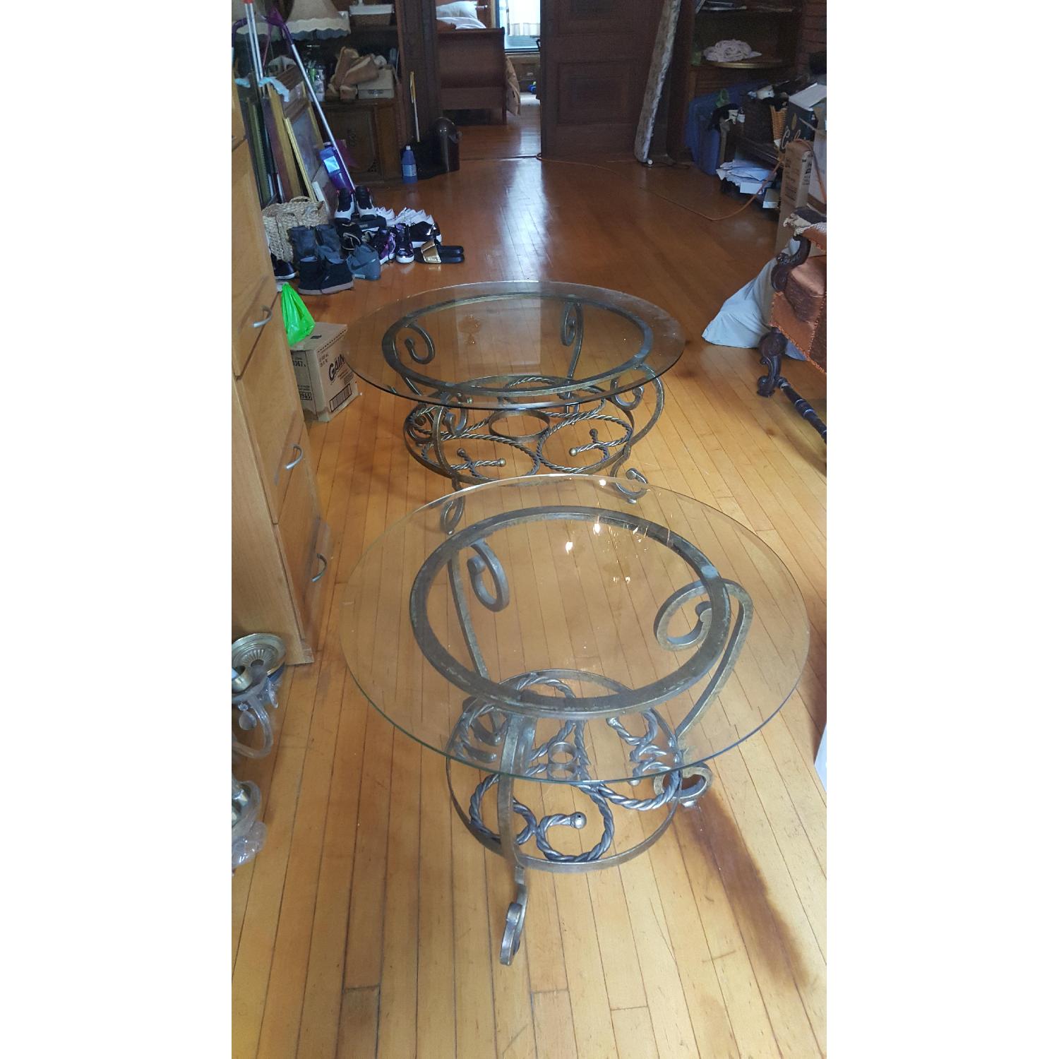 Jennifer Convertibles Antique Gold Round Coffee Table + 1 Side Table - image-2