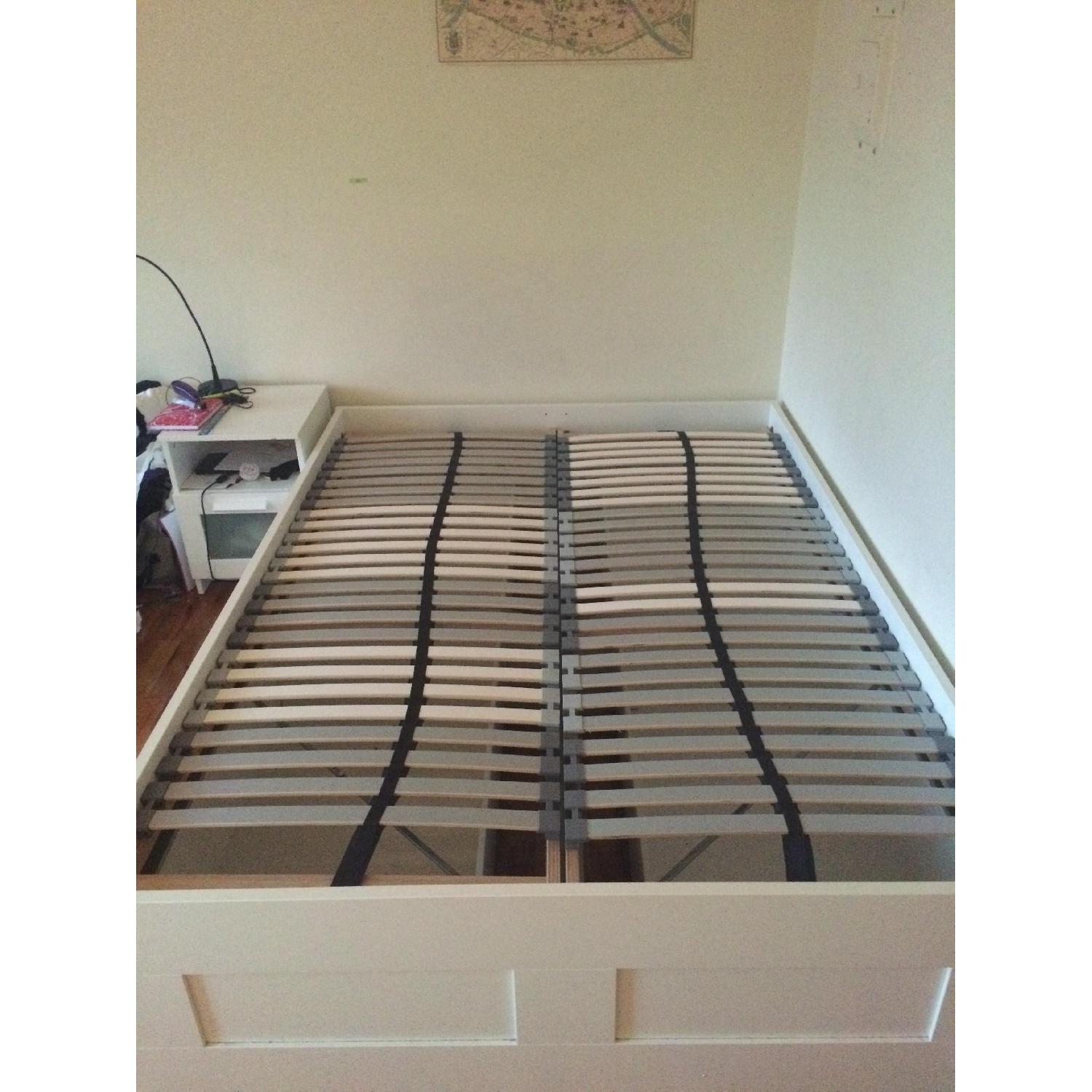 Ikea Full White Bed Frame W/ Lonset Slatted Bed Base - image-2
