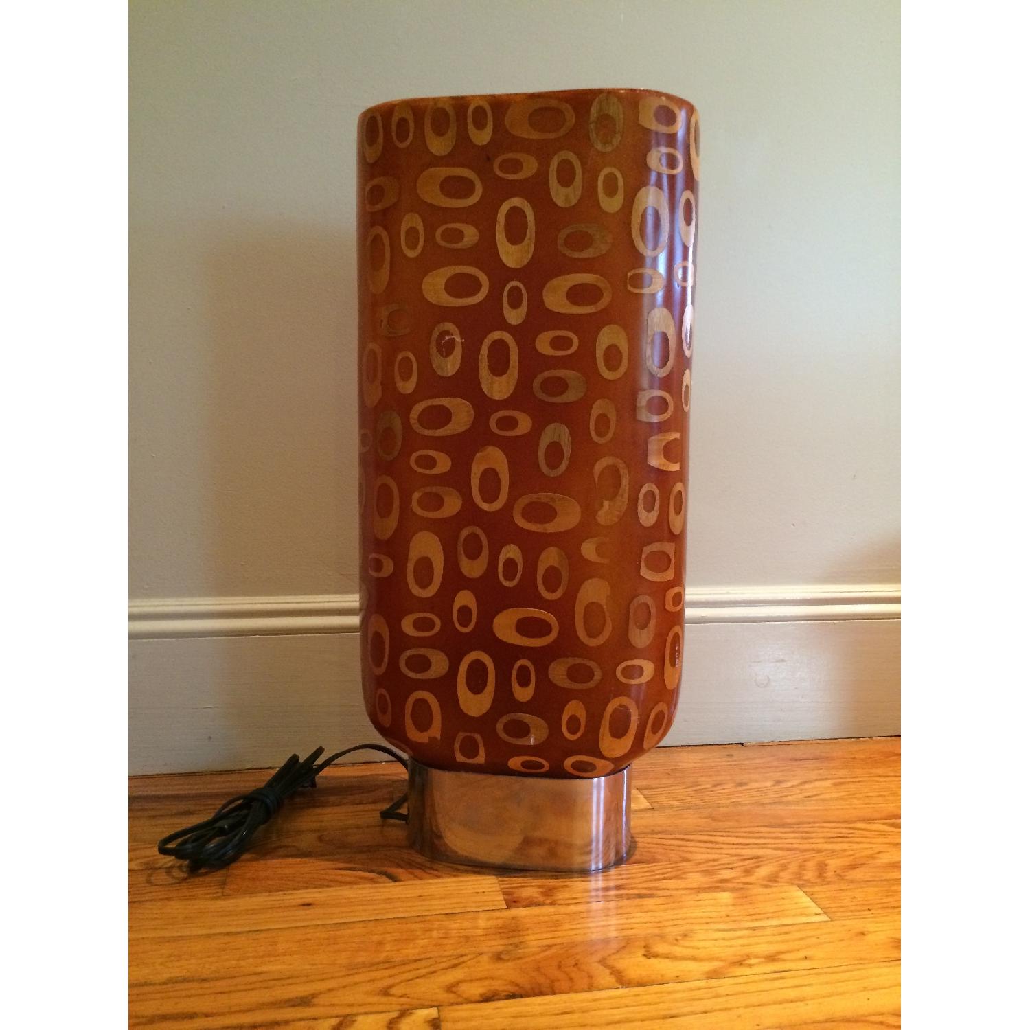 Mid-Century Fiberglass & Wood Inlay Floor Lamp - image-1