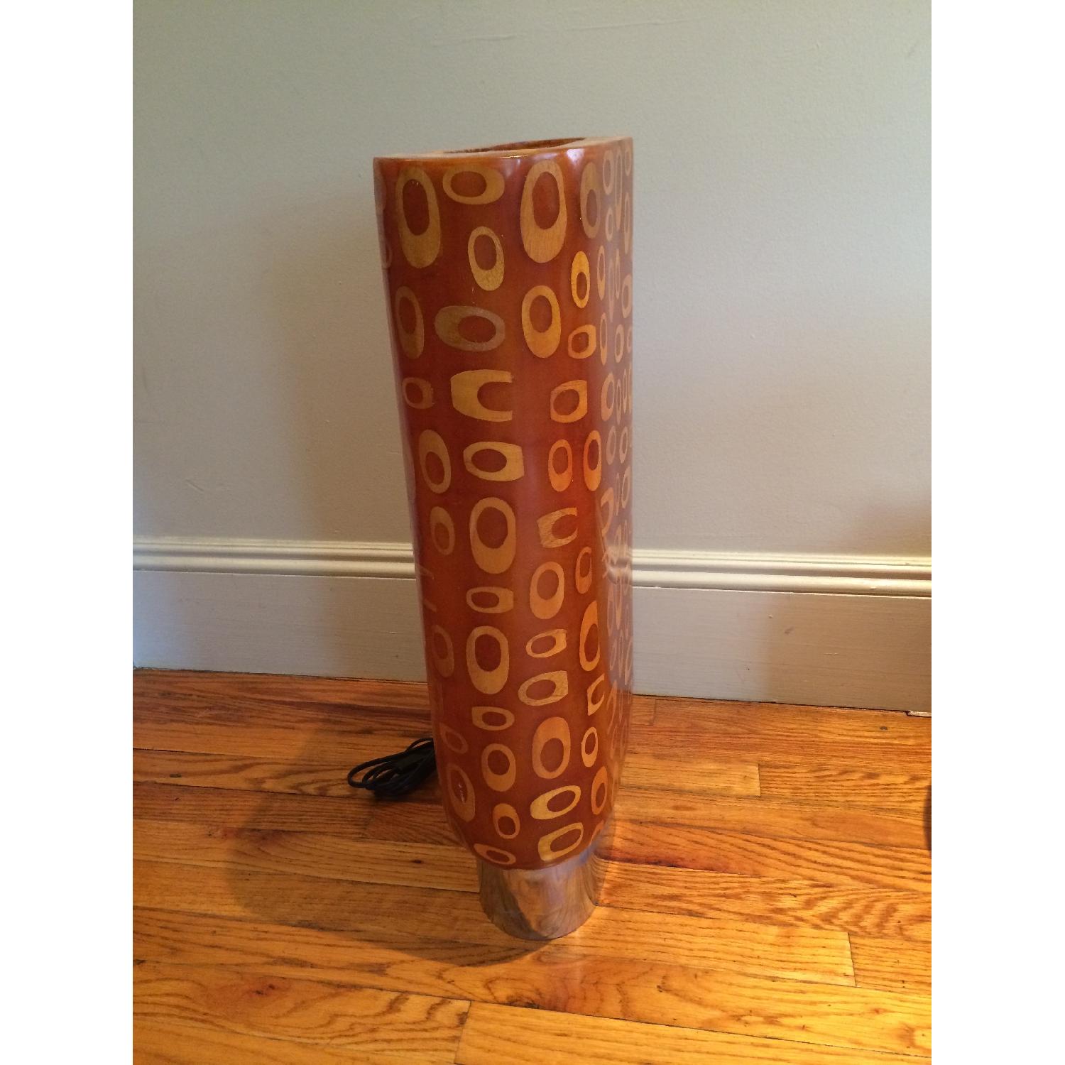 Mid-Century Fiberglass & Wood Inlay Floor Lamp - image-2