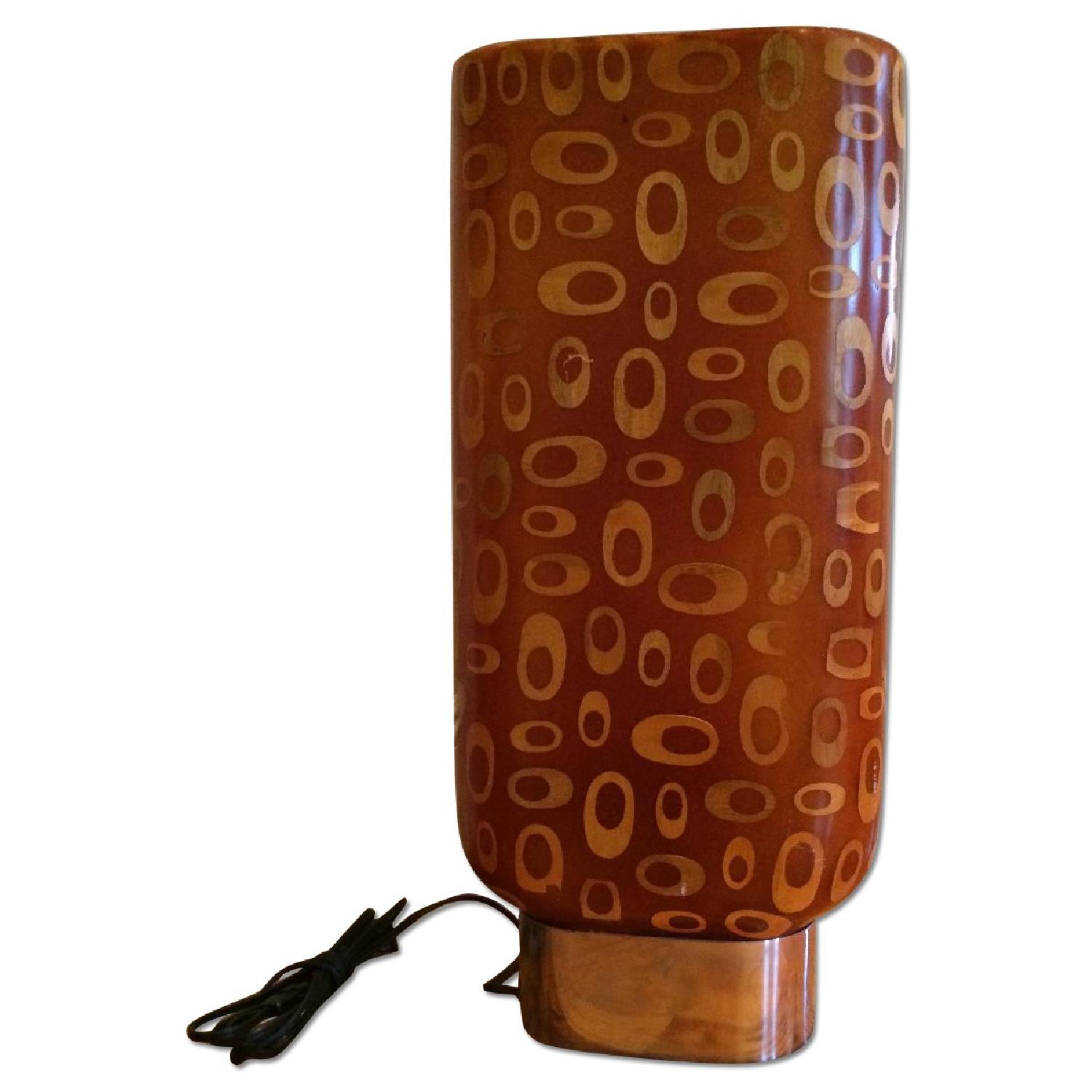 Mid-Century Fiberglass & Wood Inlay Floor Lamp - image-0