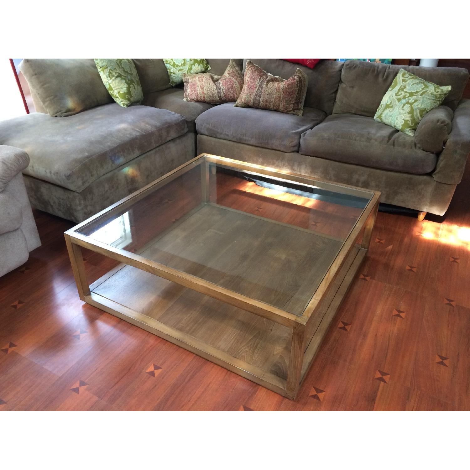 Crate & Barrel Teak & Glass Structure Square Coffee Table - image-2