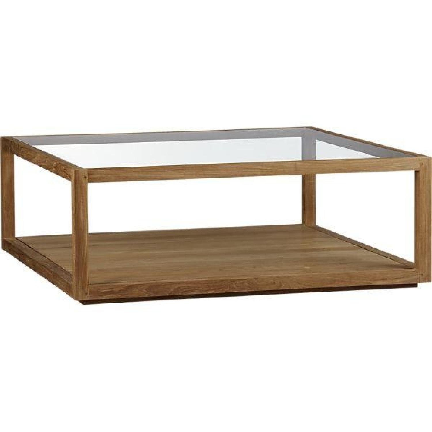 Crate & Barrel Teak & Glass Structure Square Coffee Table - image-4