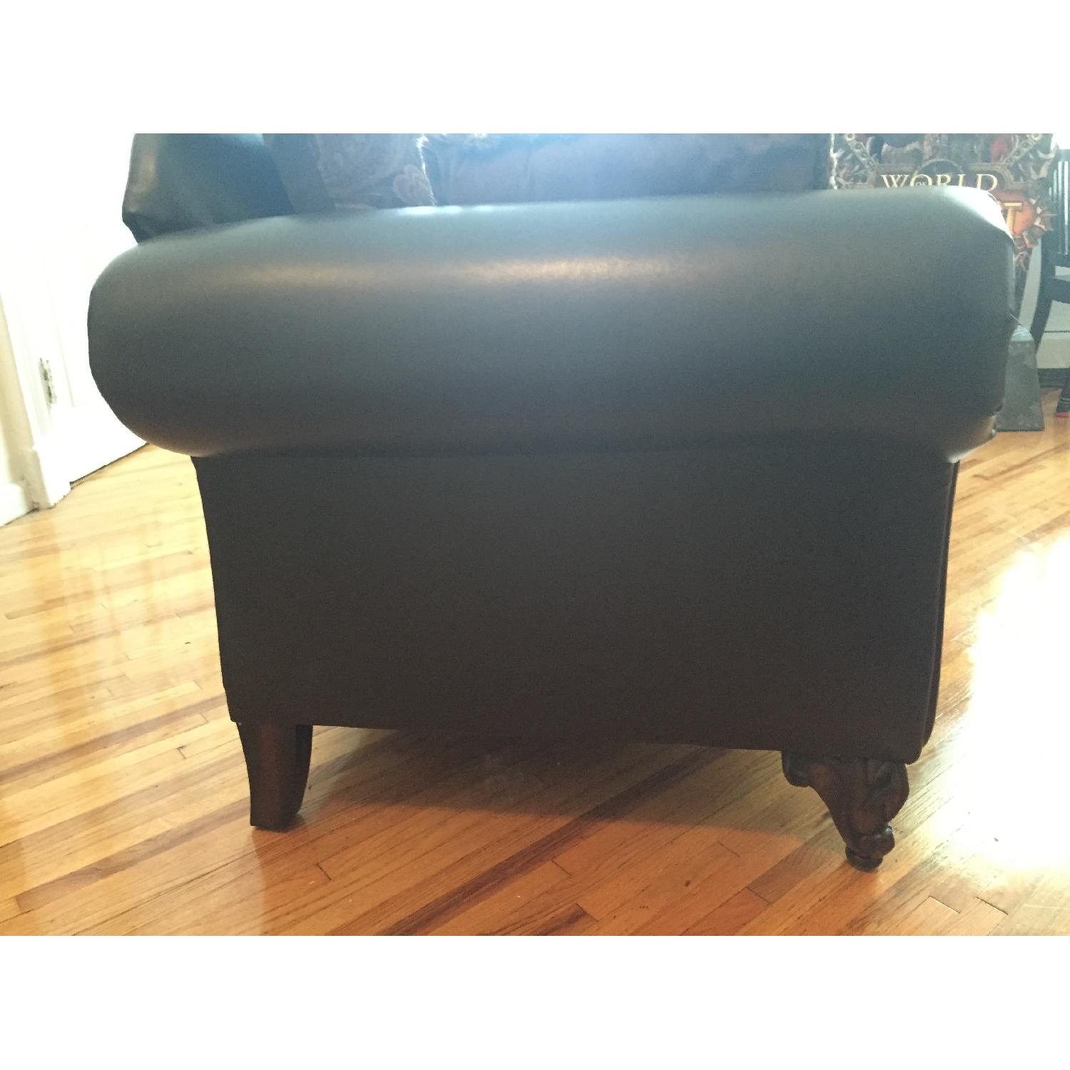 Raymour & Flanigan Brown Paisley Couch w/ Leather & Wood Carving - image-4