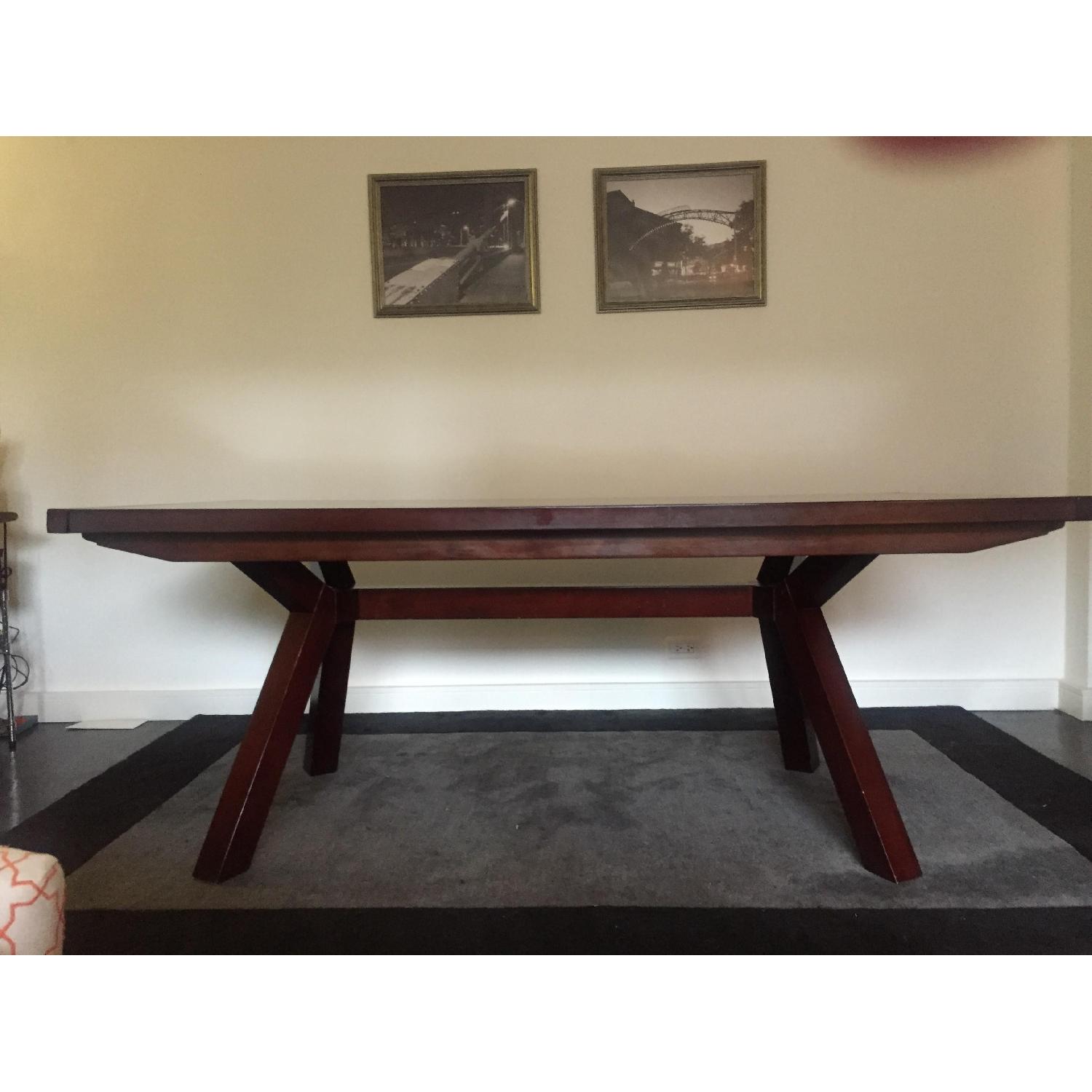 Extendable Solid Wood Trestle Dining Room Table w/ 6 Chairs - image-1