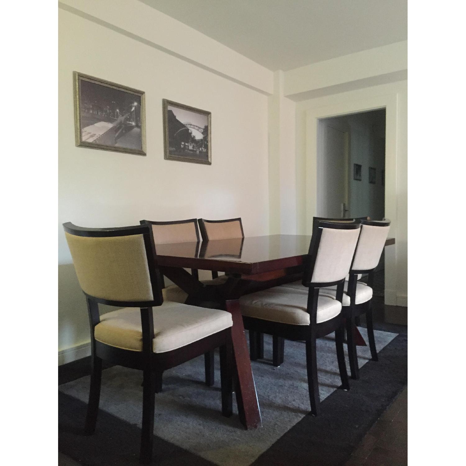 Extendable Solid Wood Trestle Dining Room Table w/ 6 Chairs - image-4