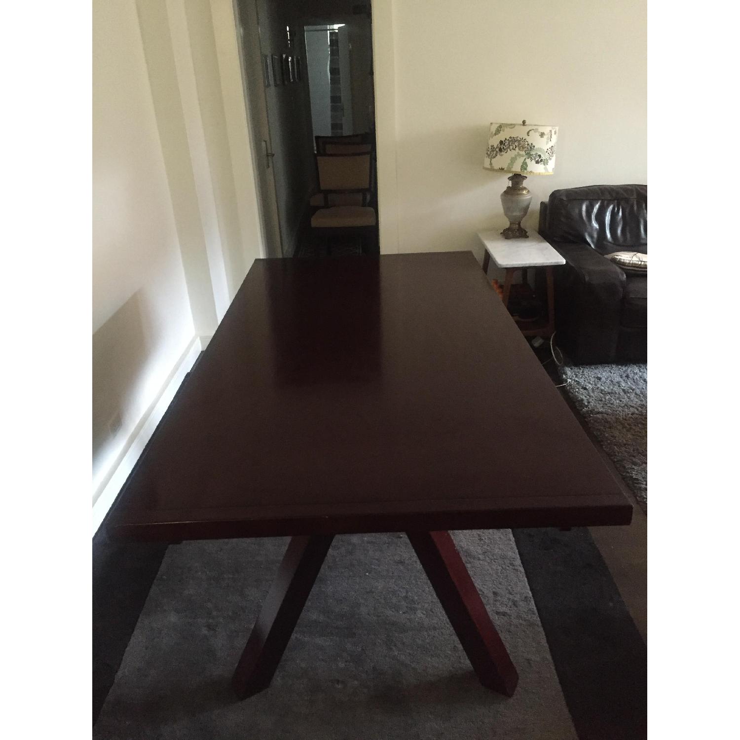 Extendable Solid Wood Trestle Dining Room Table w/ 6 Chairs - image-5