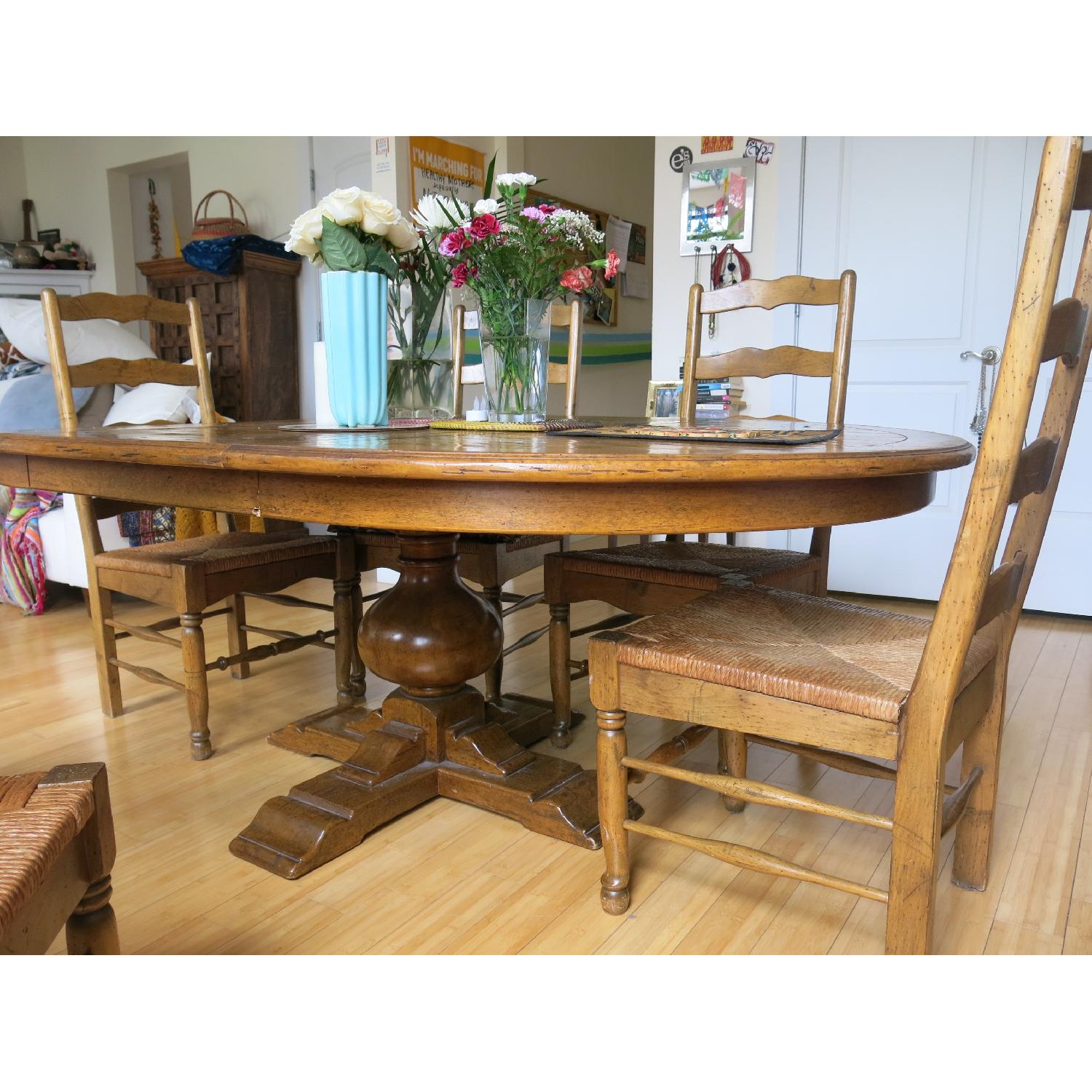 Solid Wood Round Dining Table w/ 6 Chairs - image-6