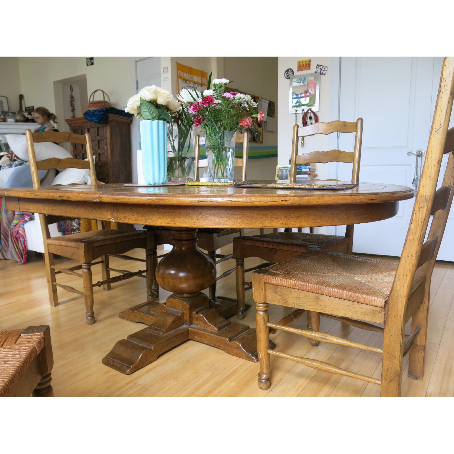 Solid Wood Round Dining Table w/ 6 Chairs - image-9