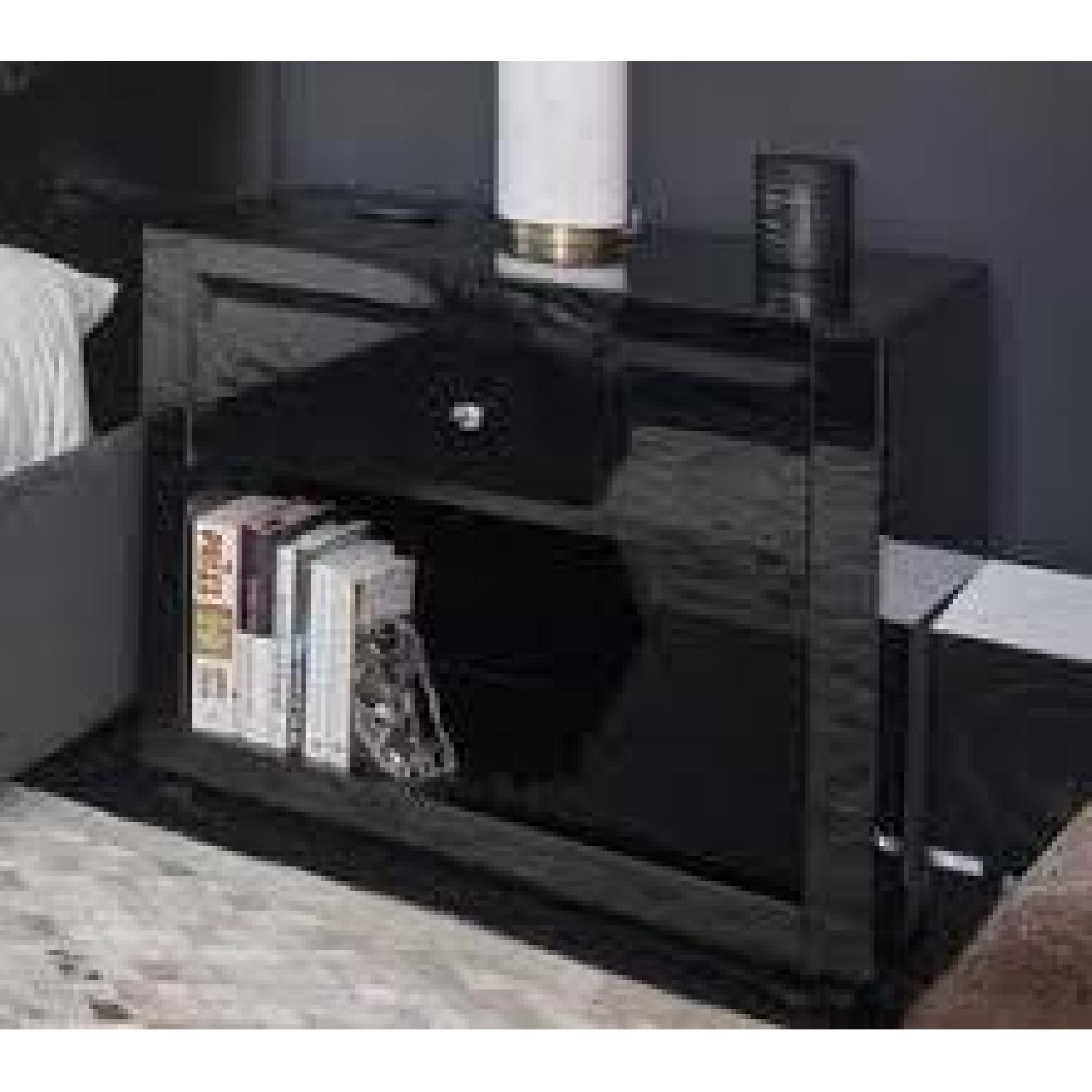 Worlds Away Farrah Black Glass Nightstands - image-2