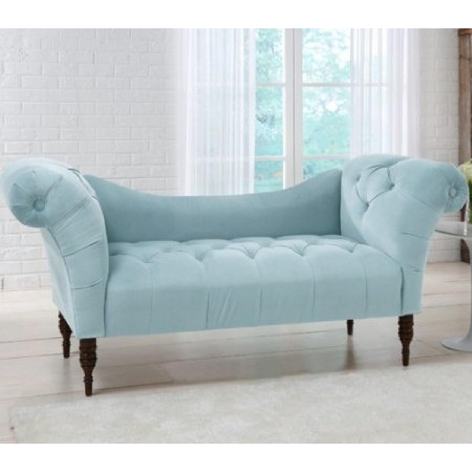 Willa Arlo Interiors Tuffed Light Blue Velvet Sofa - image-4