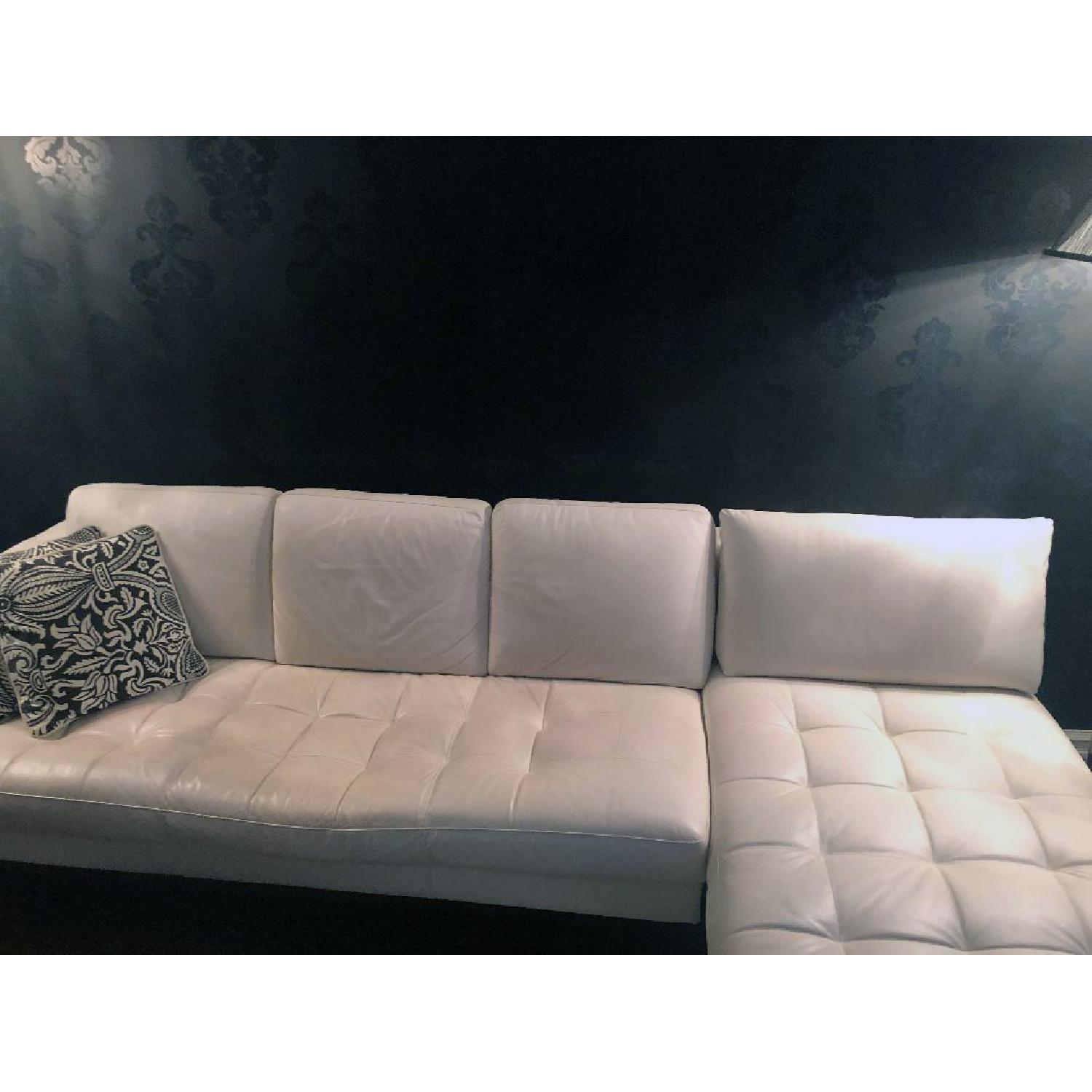 White Italian Leather Sectional Sofa w/ Chaise - image-3