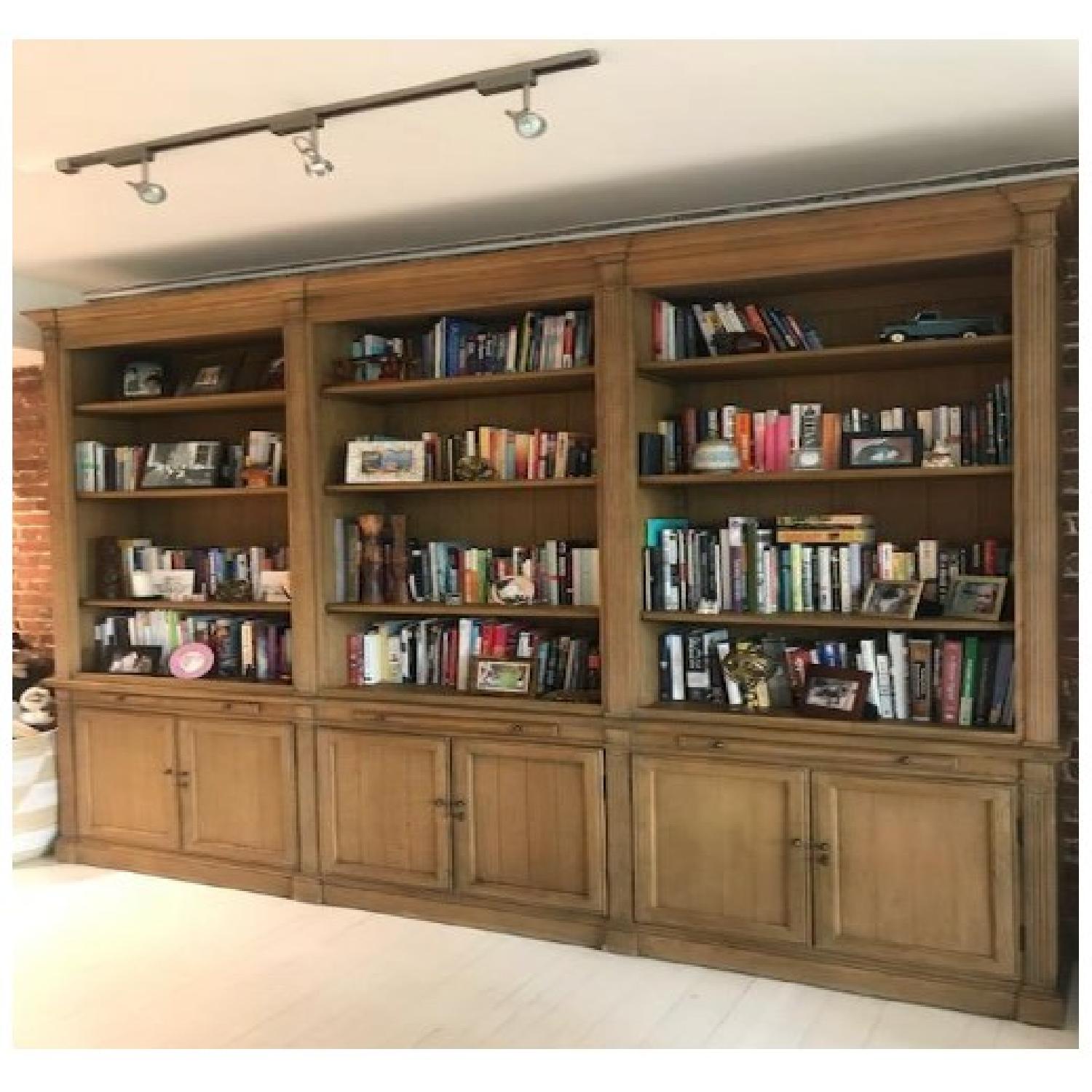 Restoration Hardware Library Triple Bookcase in Solid Oak AptDeco