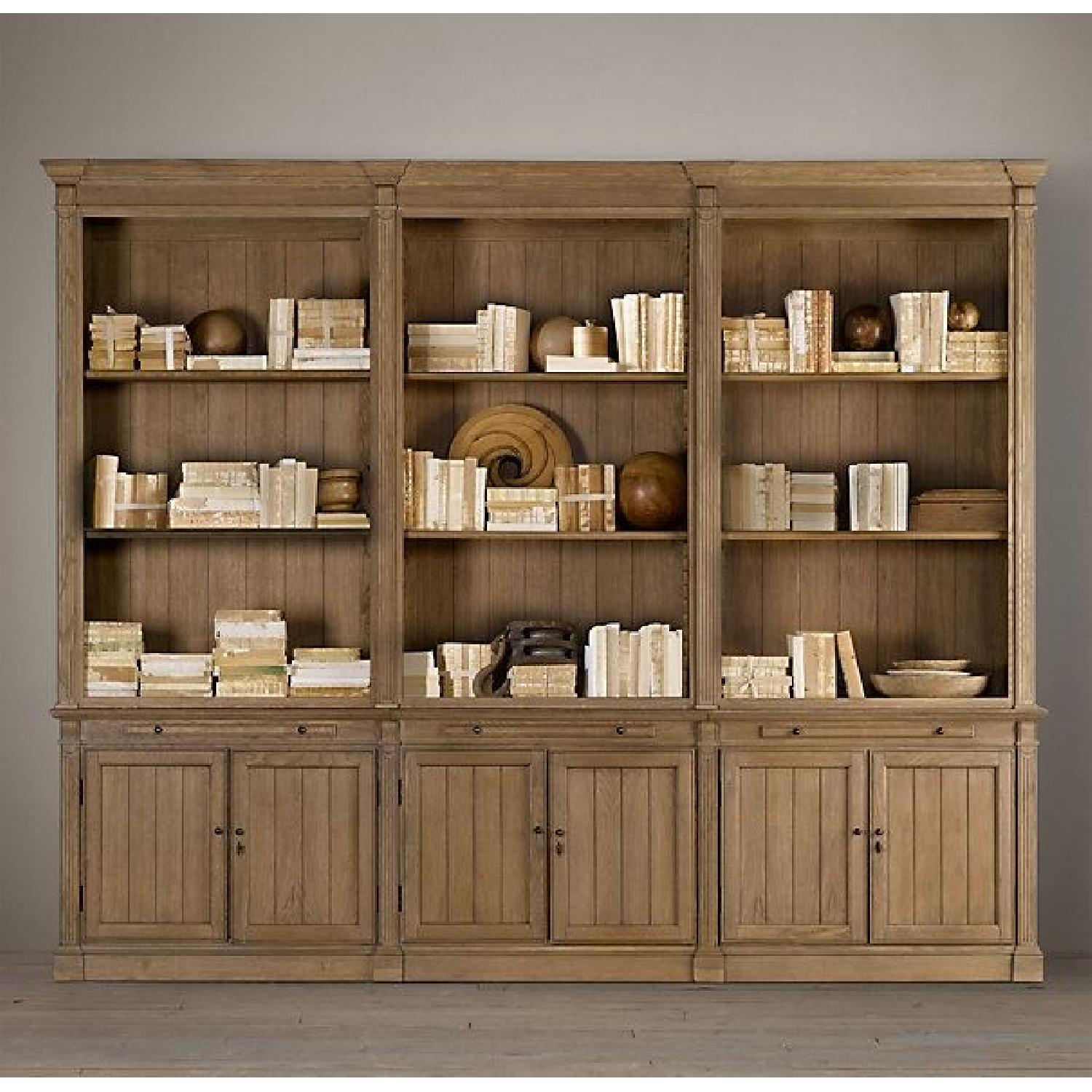 Restoration Hardware Library Triple Bookcase in Solid Oak - image-0