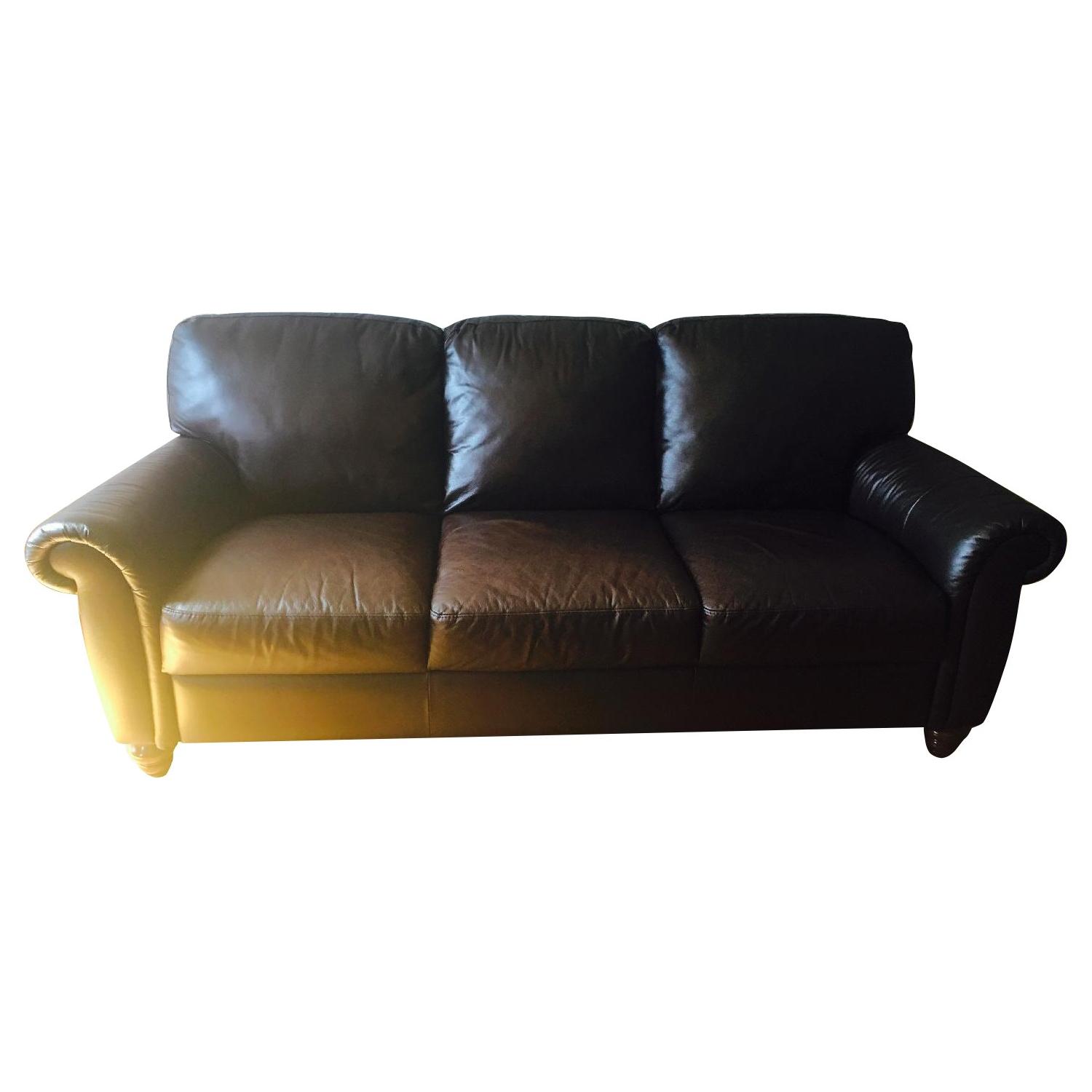 Macy's Brown Leather Sofa AptDeco