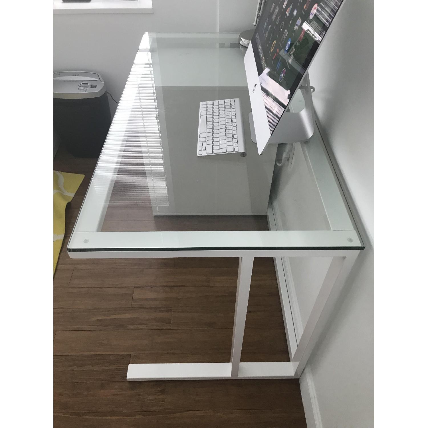 Crate & Barrel Pilsen Glass & White Steel Desk - image-2