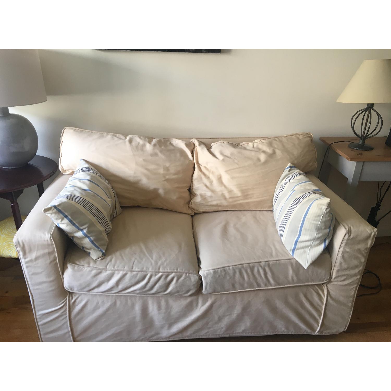 Pottery Barn Upholstered Loveseat AptDeco