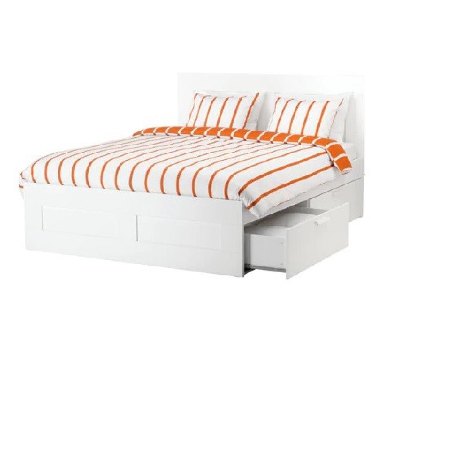 Ikea Brimnes White Full Size Storage Bed Frame w/ Headboard - image-0