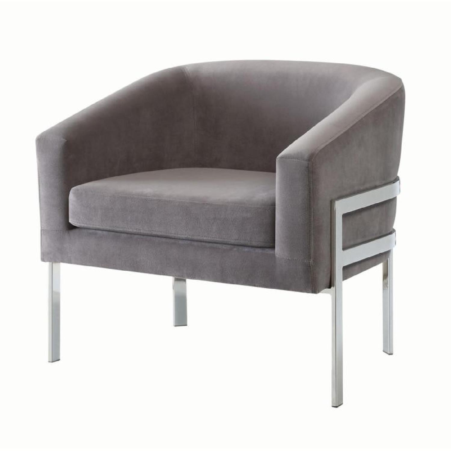 Barrel Back Accent Chair in Grey Velvet w/ Chrome Base - image-1