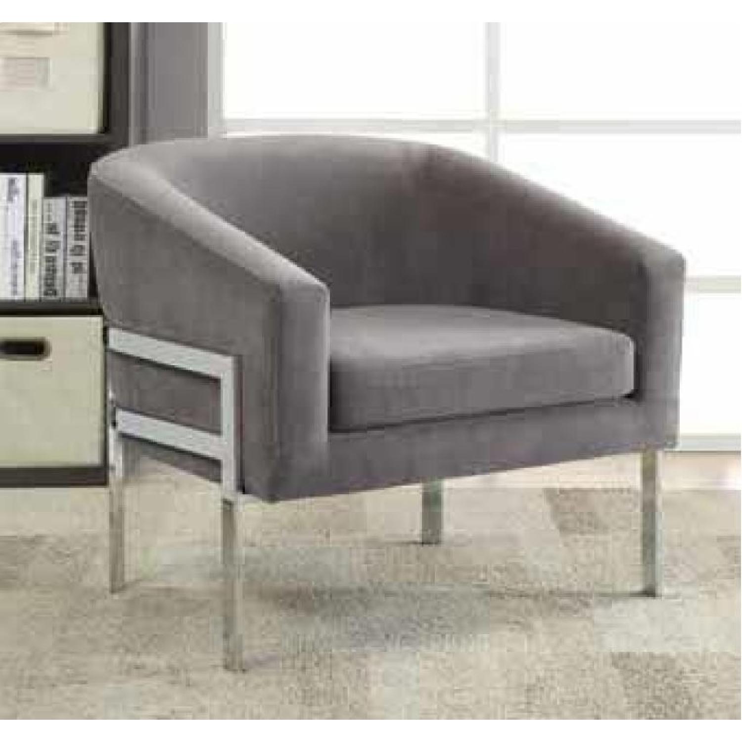 Barrel Back Accent Chair in Grey Velvet w/ Chrome Base - image-2