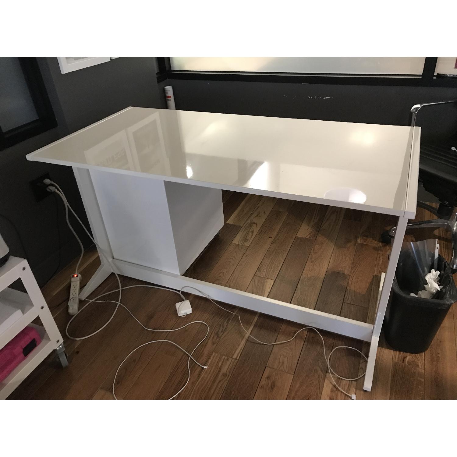 CB2 High Gloss White Desk & Matching File Cabinet - image-1