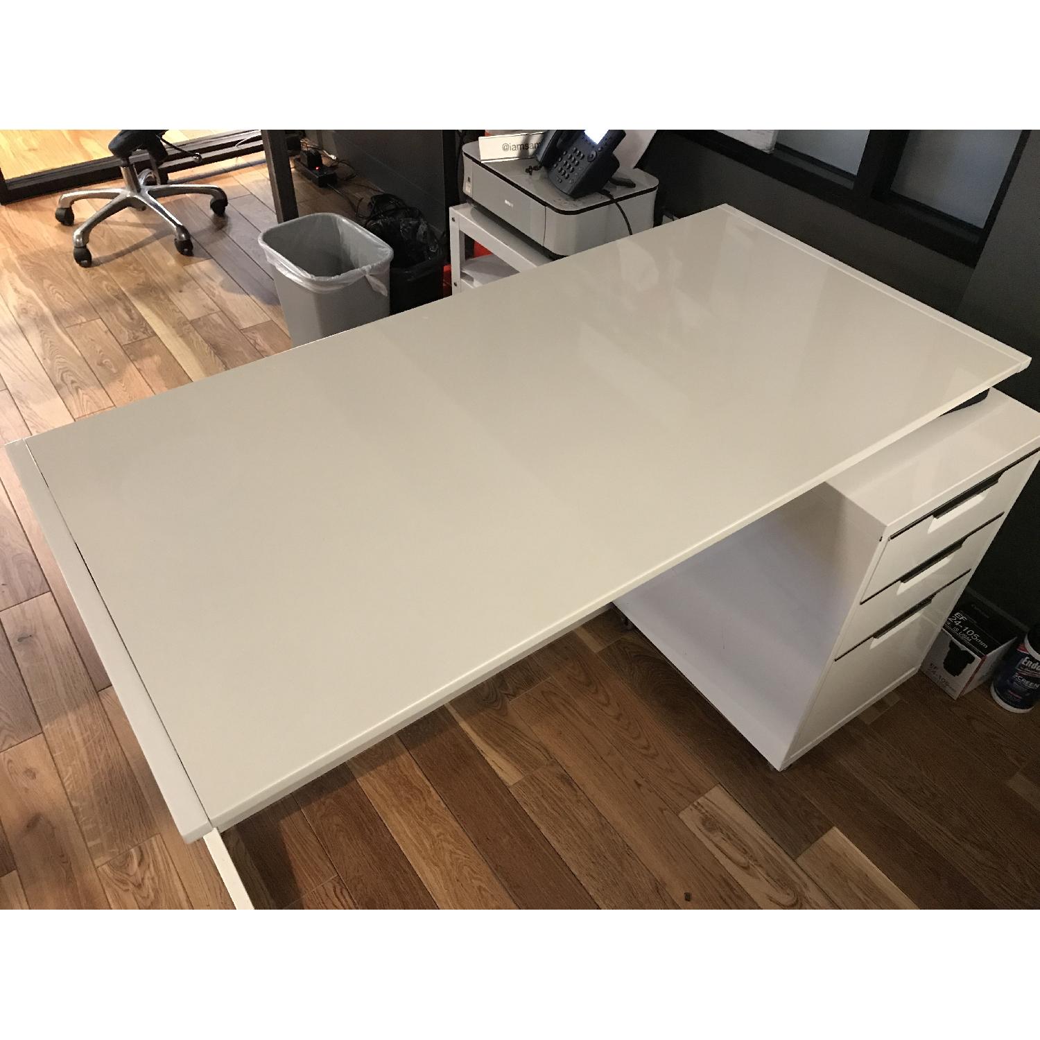 CB2 High Gloss White Desk & Matching File Cabinet - image-3