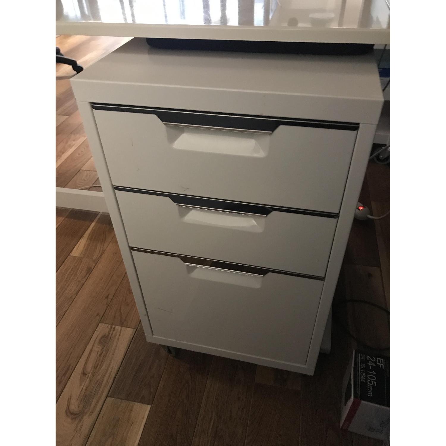 CB2 High Gloss White Desk & Matching File AptDeco