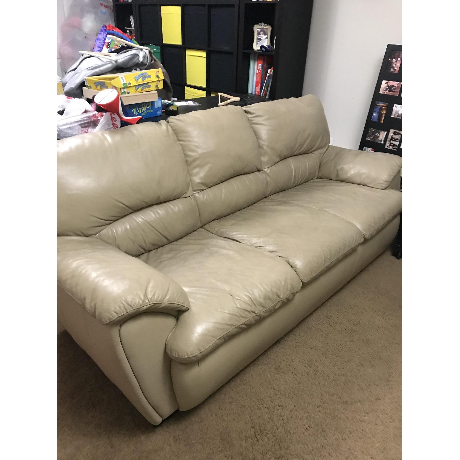 Macy's Off-White Leather Sofa - image-1