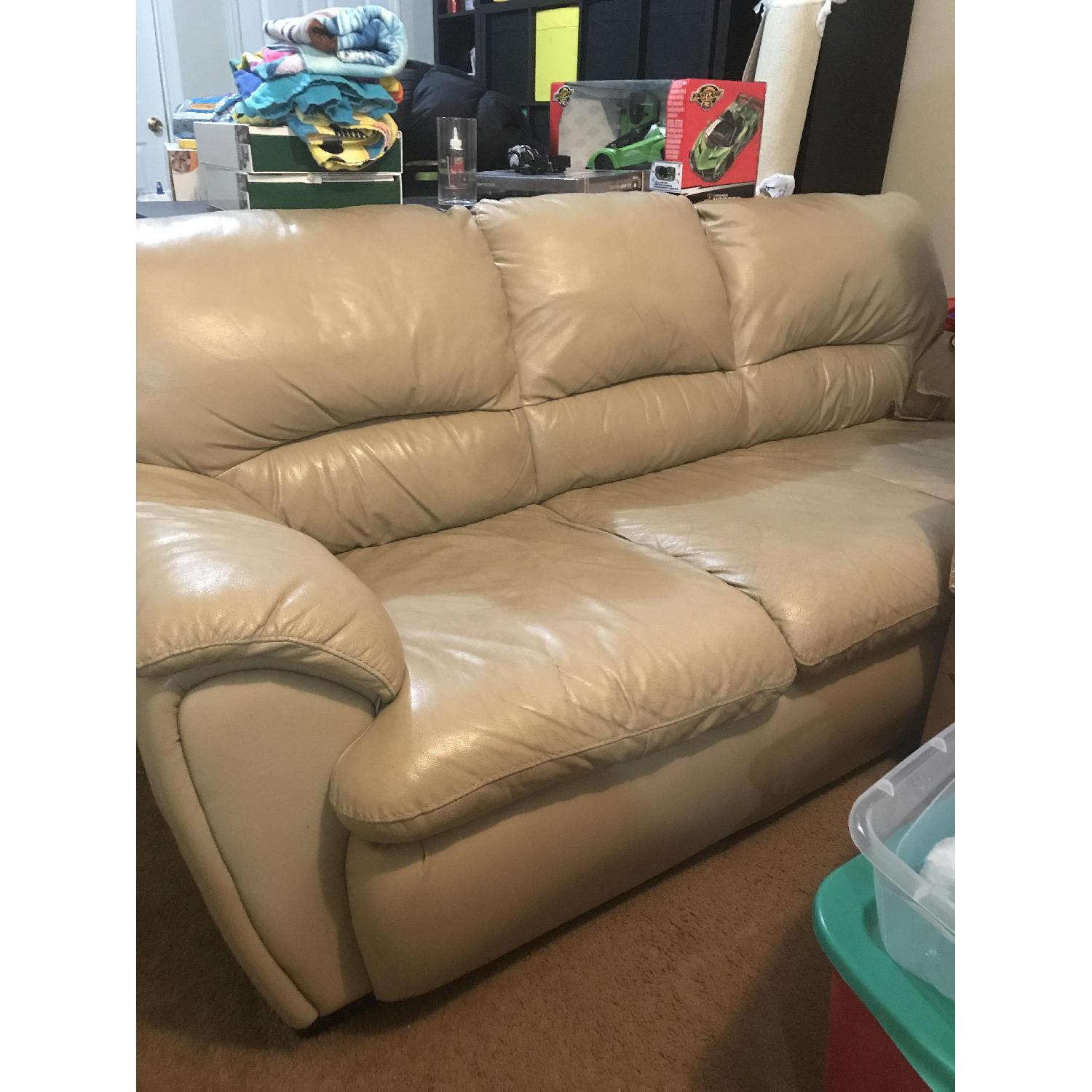 Macy's Off-White Leather Sofa - image-2