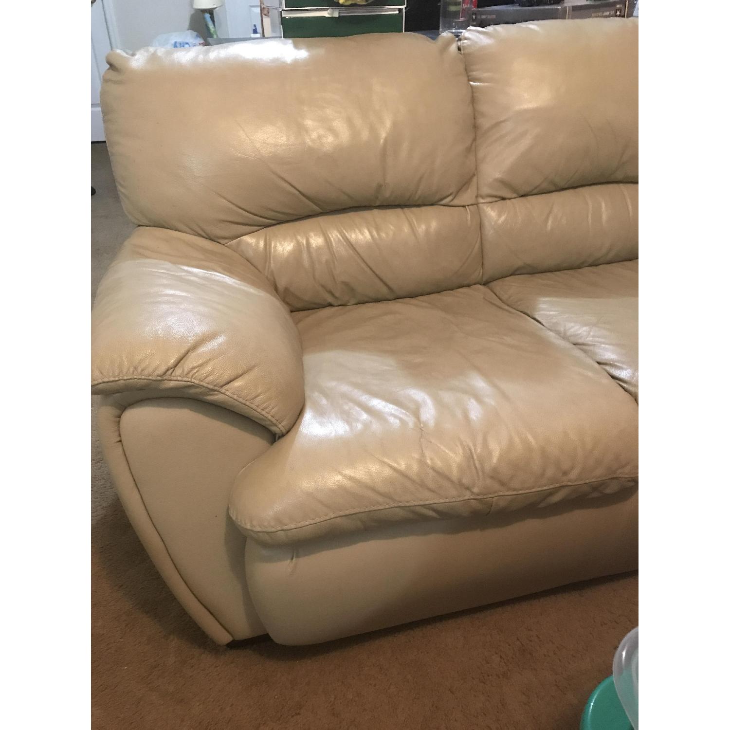 Macy's Off-White Leather Sofa - image-3