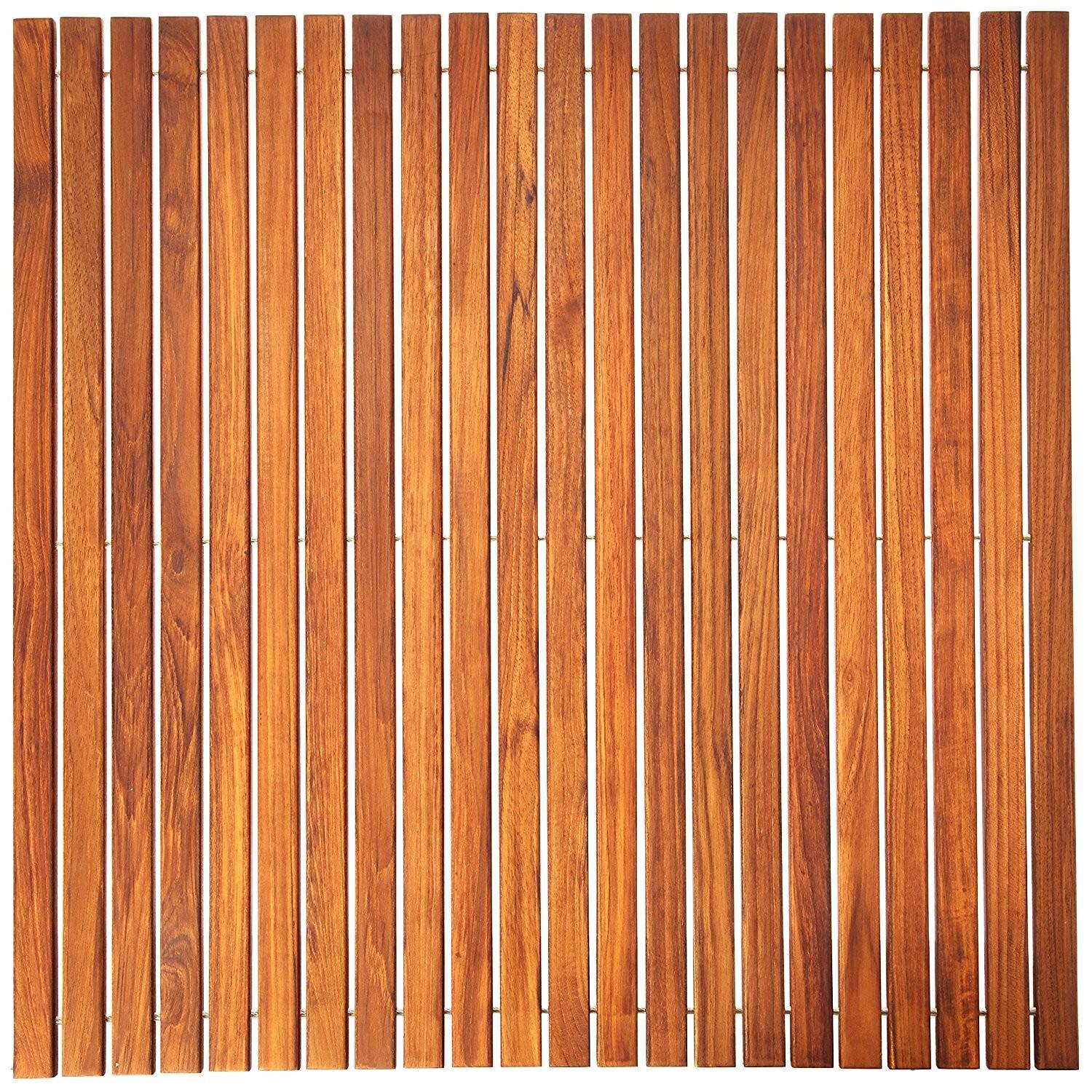 Solid Teak Wood Oiled Finish String Spa Shower Mat - image-0