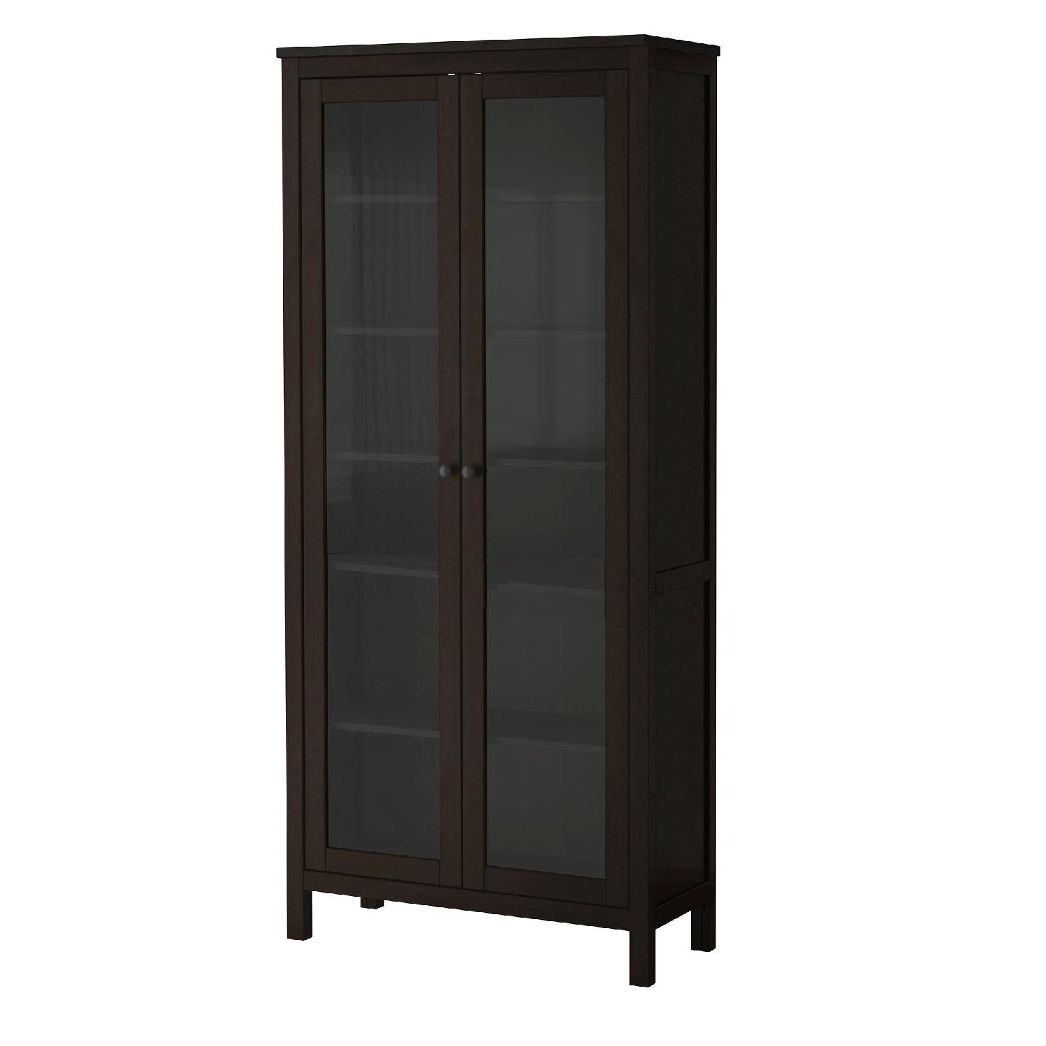 Ikea Hemnes Black Brown Cabinet w/ Glass Doors - image-0