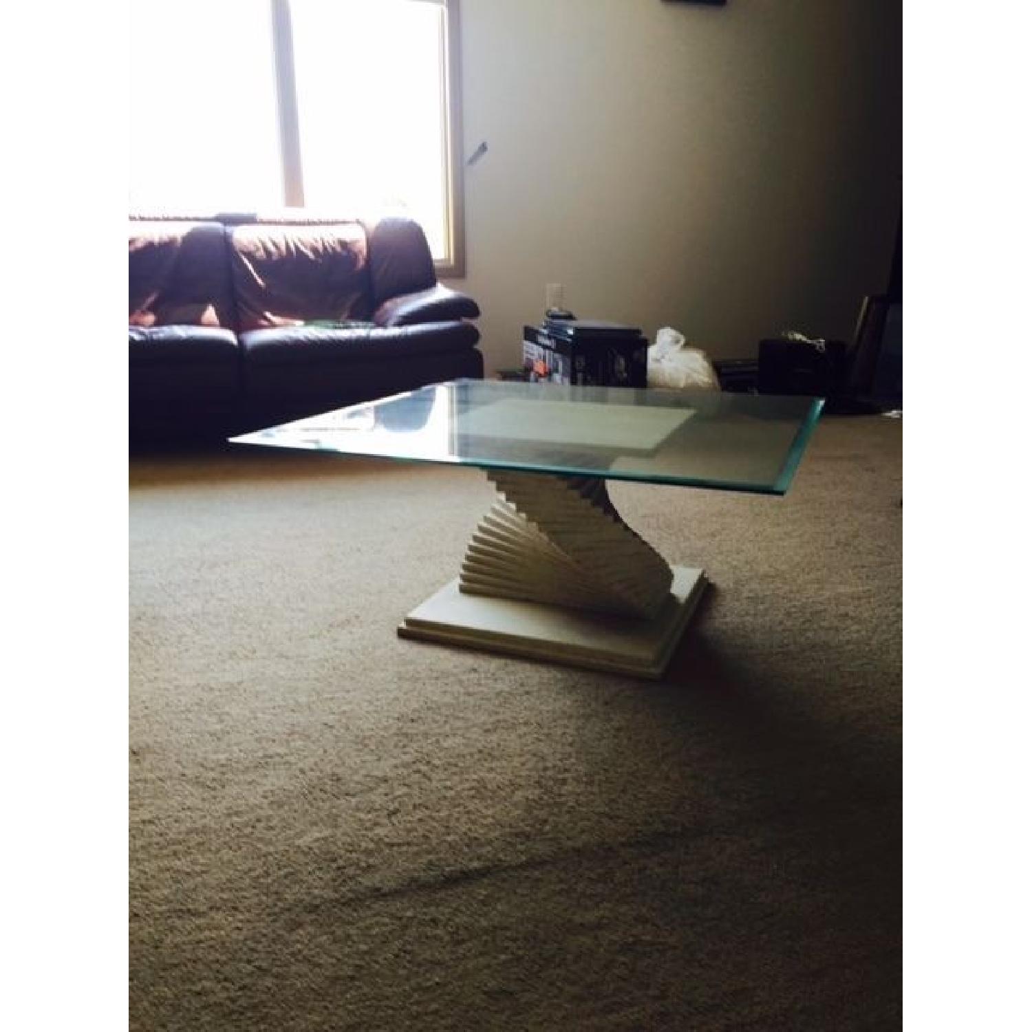Glass Top Coffee Table w/ Stone Base - image-3
