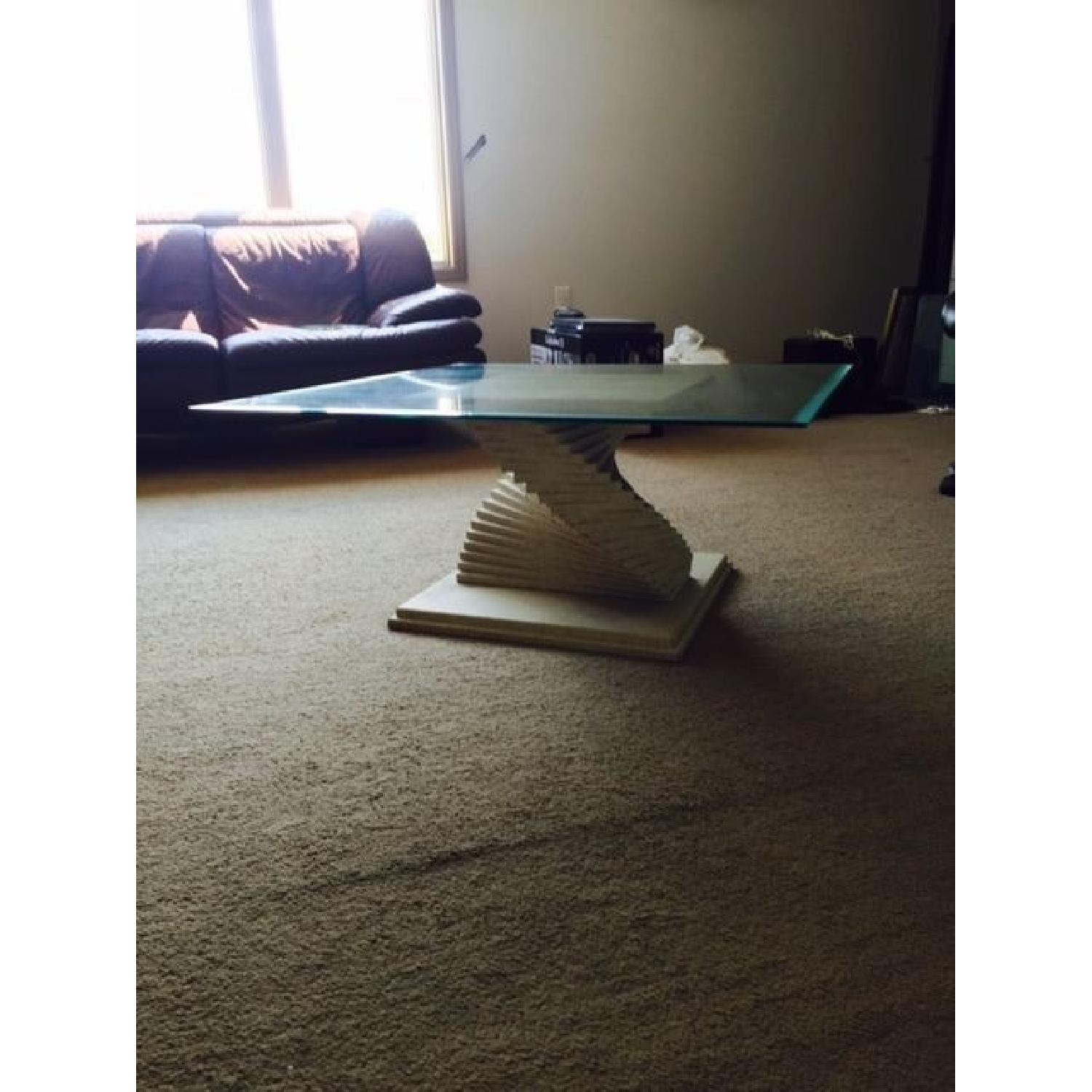 Glass Top Coffee Table w/ Stone Base - image-4