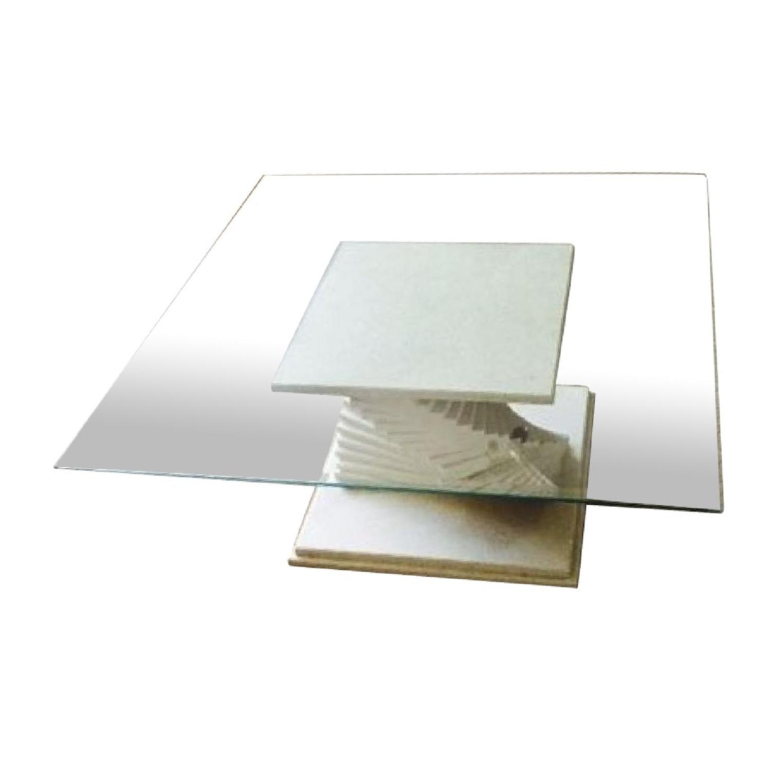 Glass Top Coffee Table w/ Stone Base - image-0