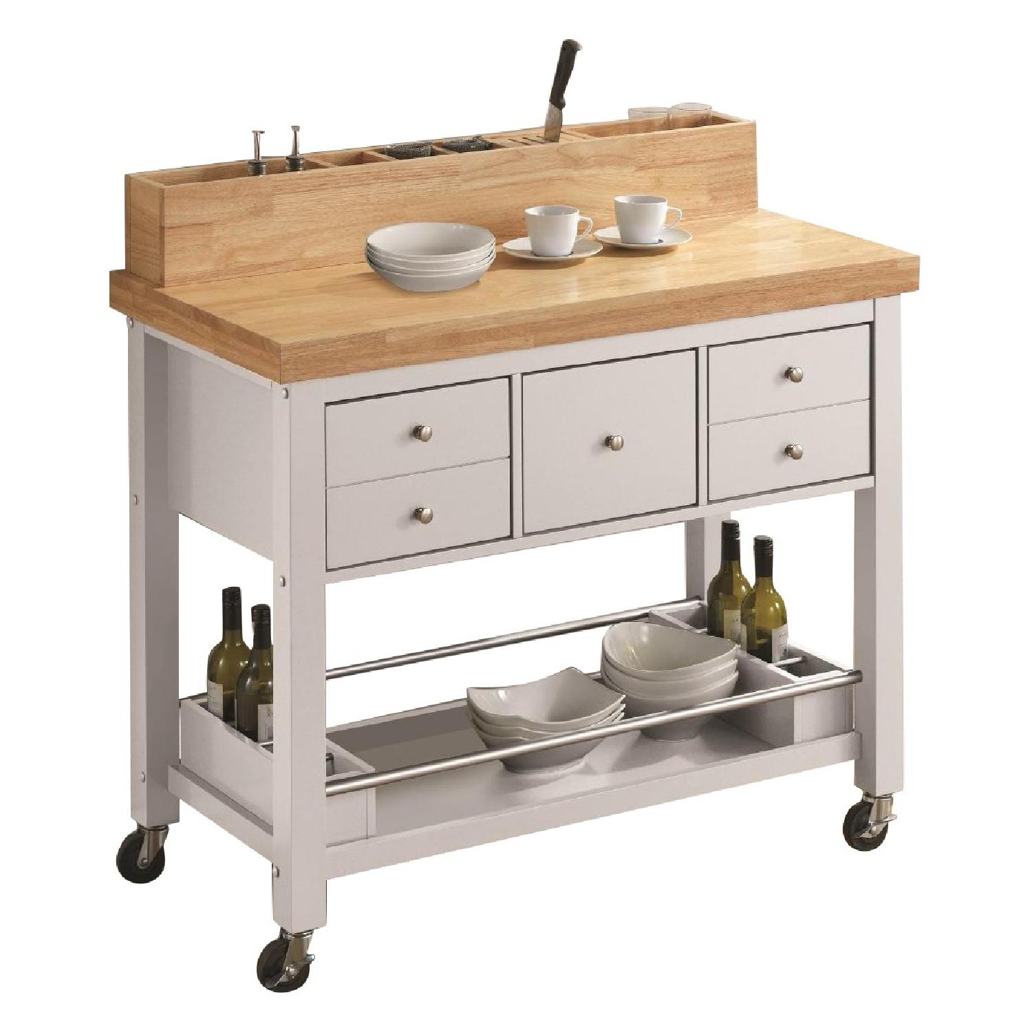 Kitchen Island In Natural White Finish W Casters Aptdeco