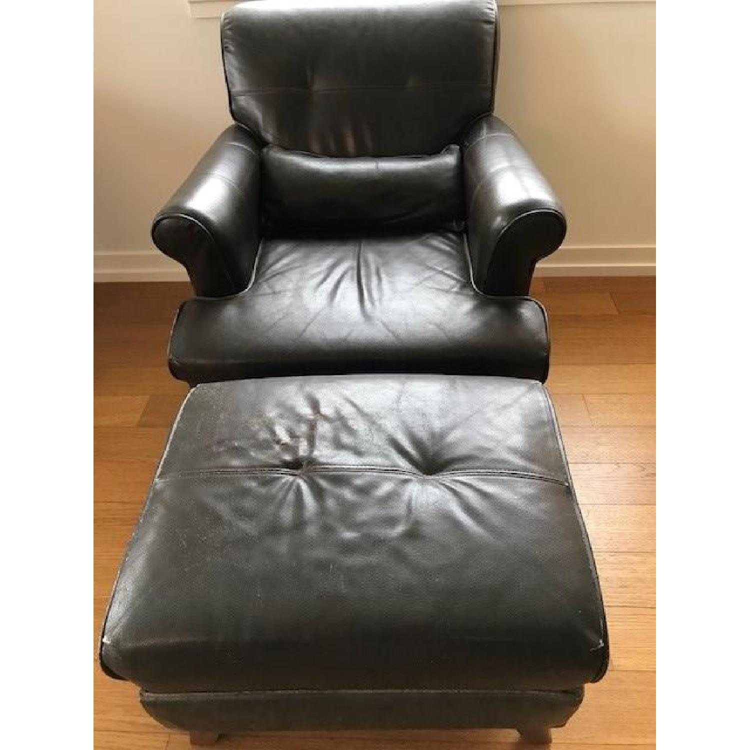 Dark Brown Leather Club Chair & Ottoman - image-1