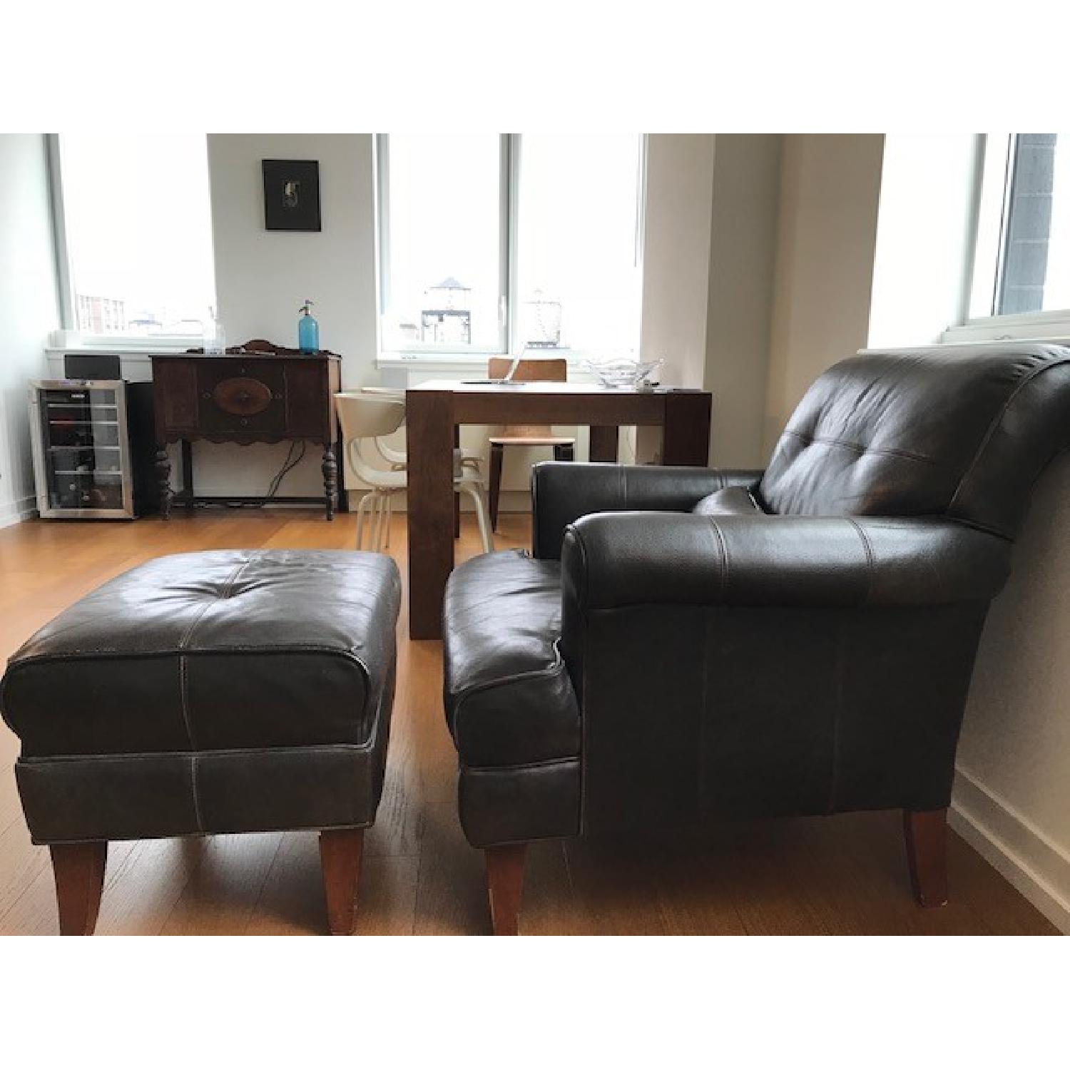 Dark Brown Leather Club Chair & Ottoman - image-3