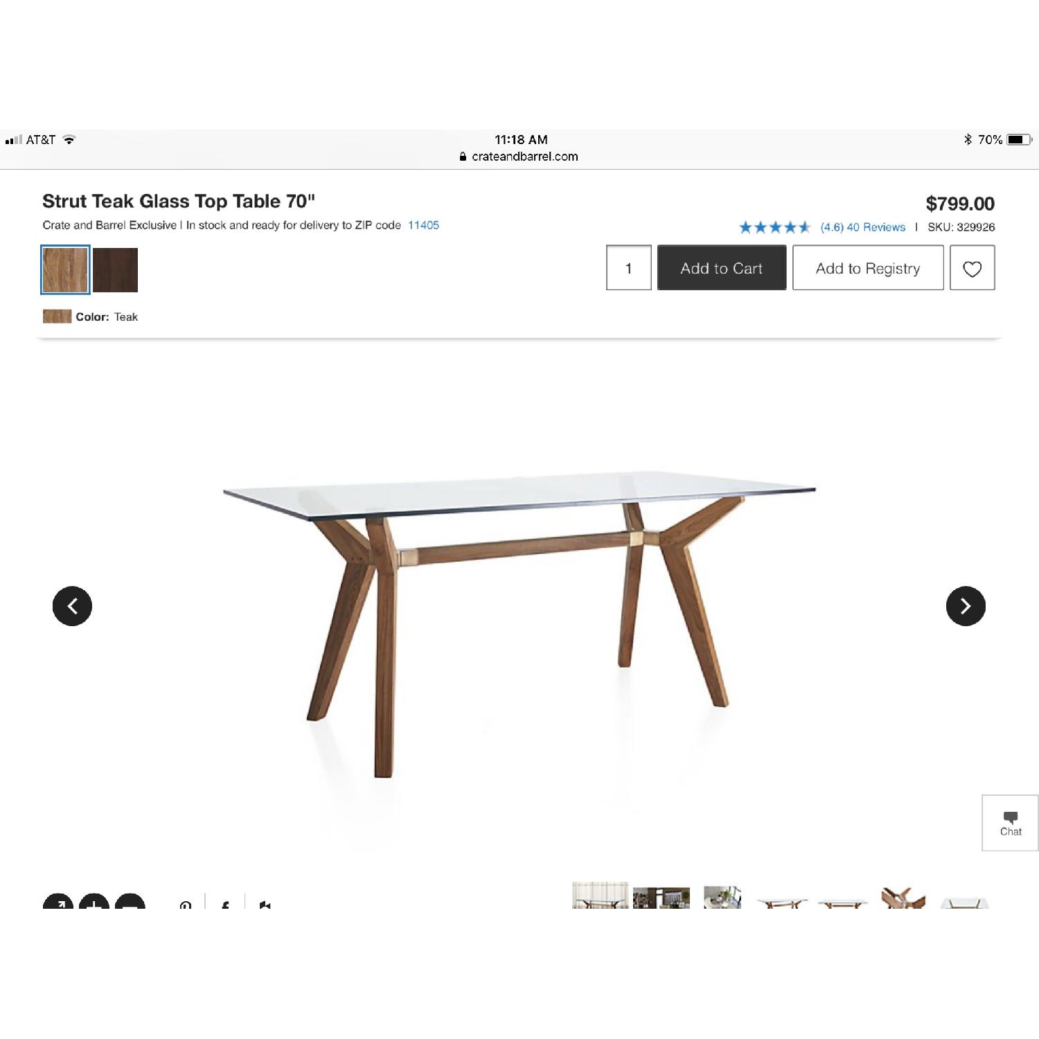 Crate & Barrel Strut Teak Glass Table - image-3