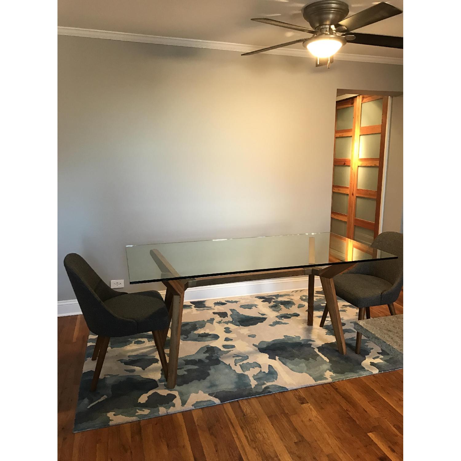 Crate & Barrel Strut Teak Glass Table - image-4