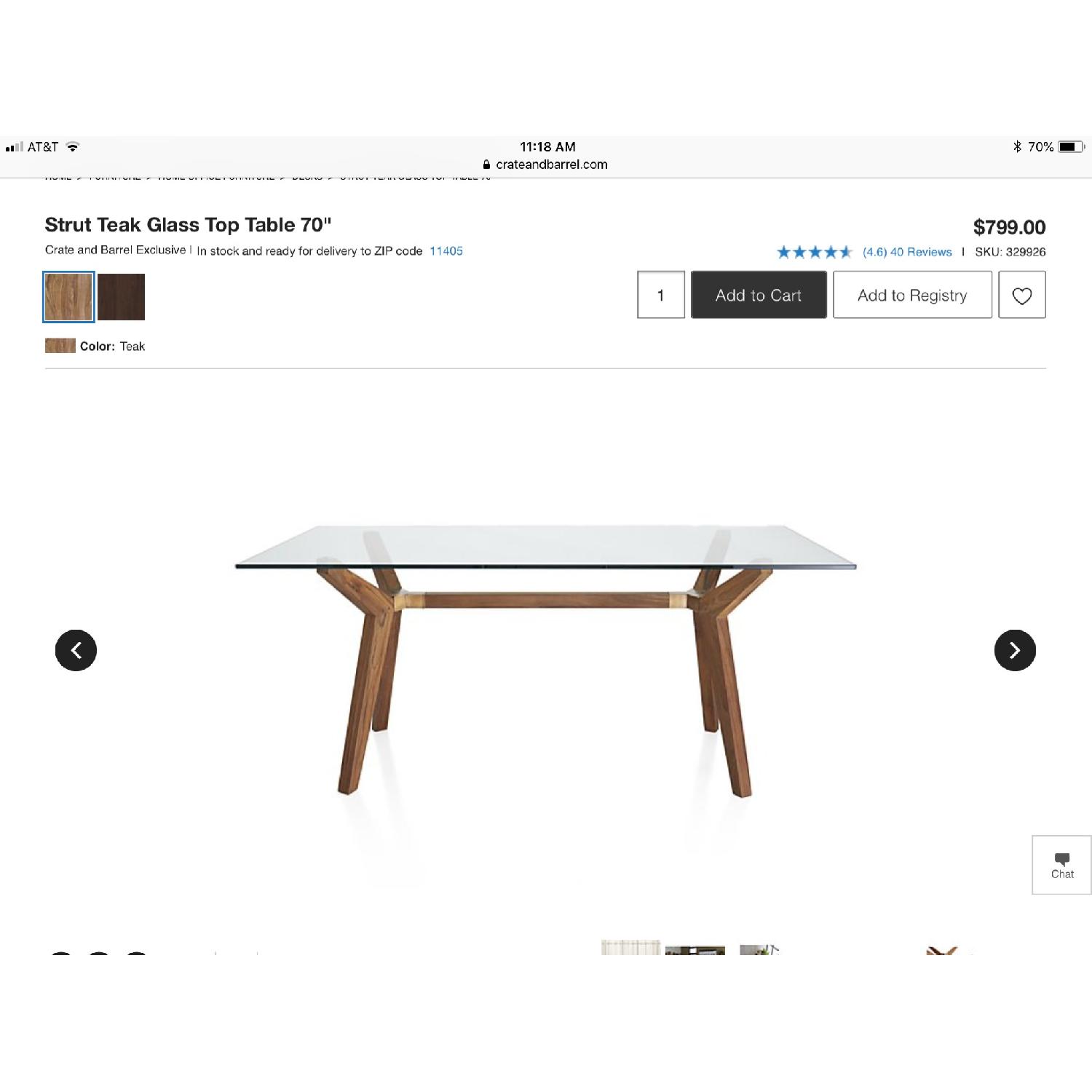 Crate & Barrel Strut Teak Glass Table - image-5