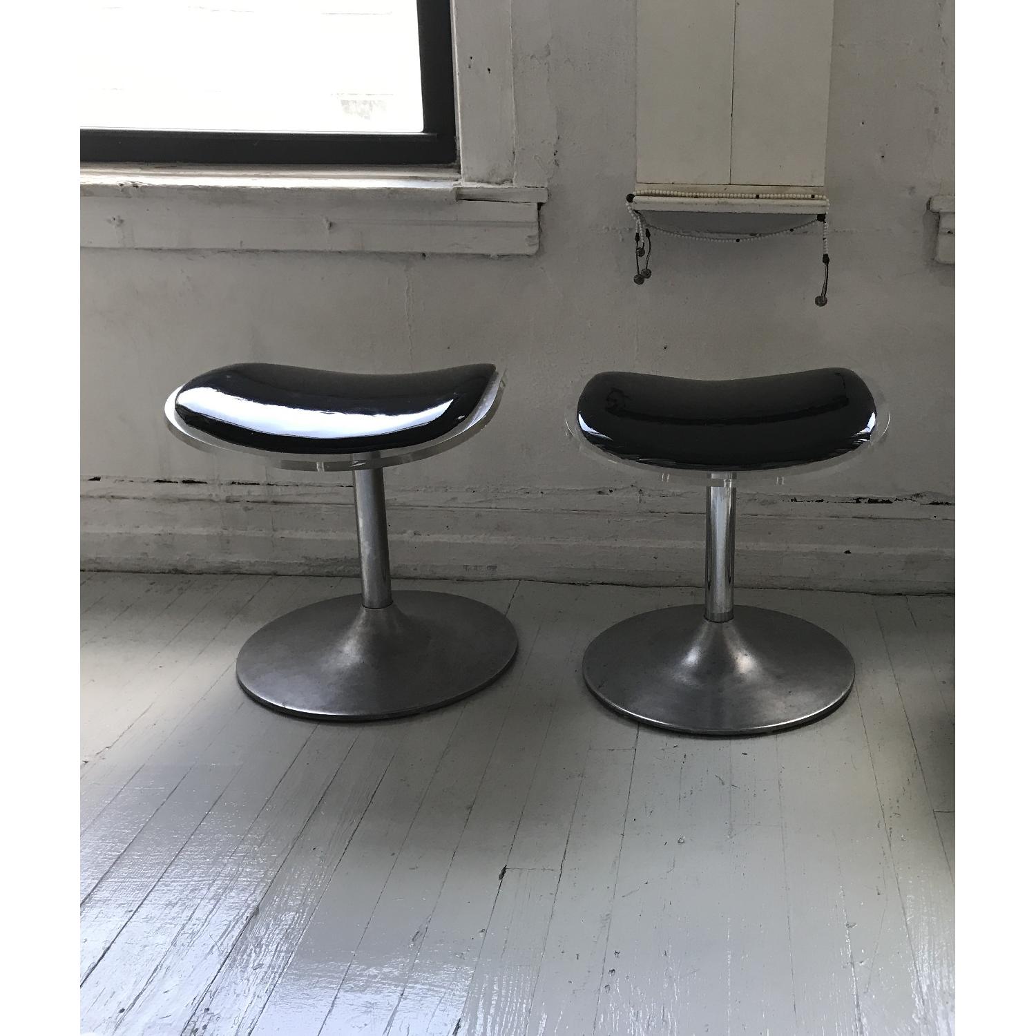 Mid Century Modern Lucite Backless Stools w/ Chrome Base - image-1